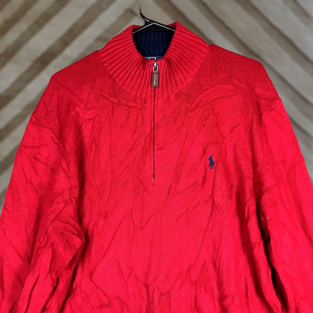 Ralph Lauren Polo Ralph Lauren Mens Sweater Red Pullover 1/4 Zip Long Sleeve XLarge Knit V-Neck Pullover Casual Workwear Classic Size US XL / EU 56 / 4 - 1 Thumbnail