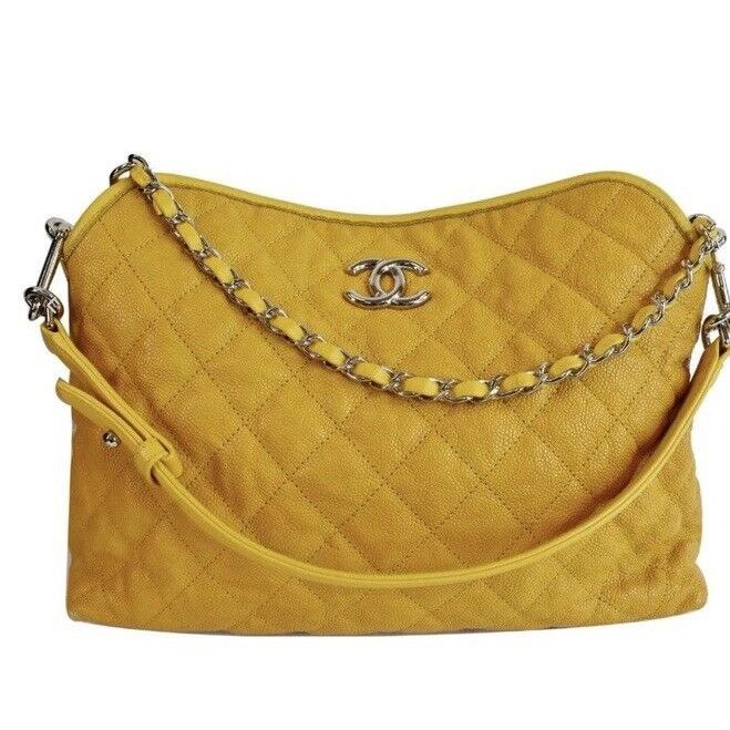 Chanel Chanel French Riviera Quilted CaviarLeather Hobo Bag Yellow Size ONE SIZE - 13 Thumbnail