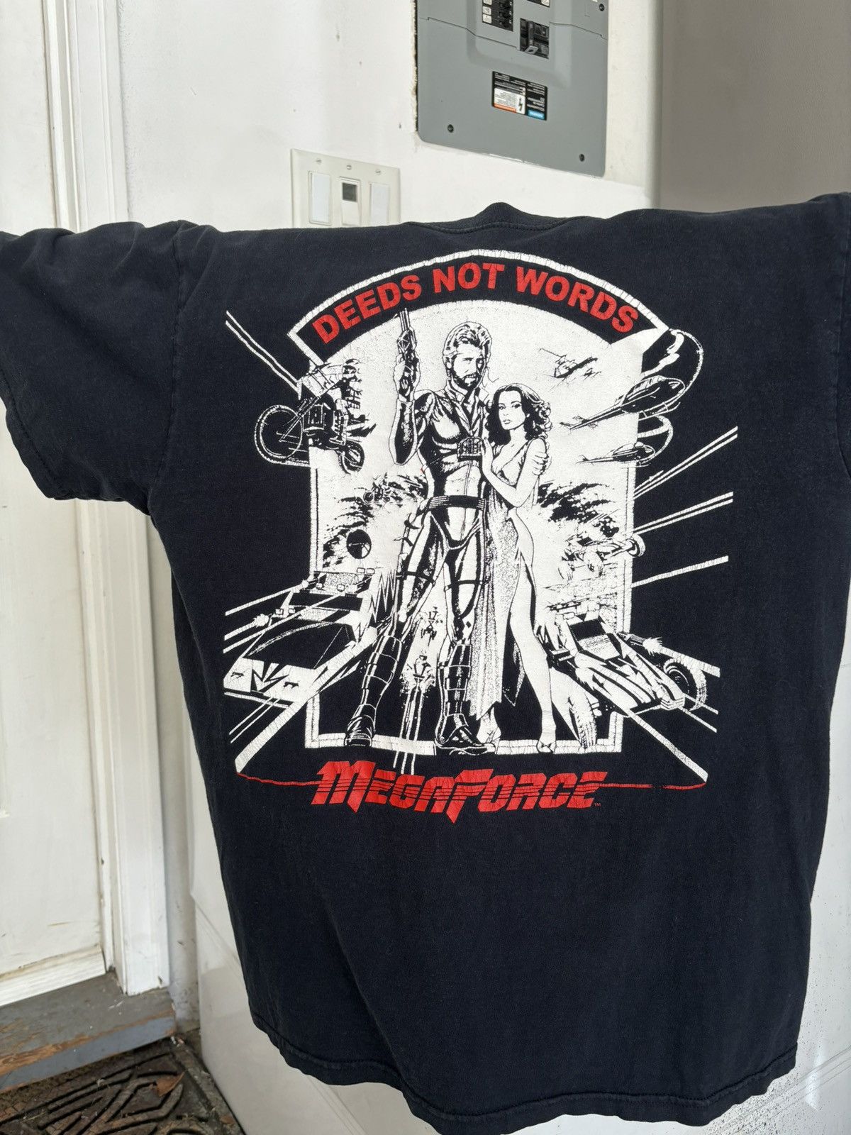 Vintage Crazy Megaforce Movie Faded Black Starshooter Gunner Tee Size US M / EU 48-50 / 2 - 2 Thumbnail