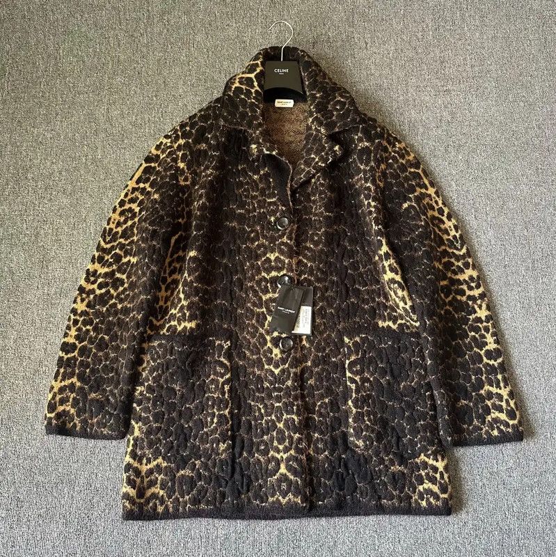 Yves Saint Laurent Celine Leopard Print Long Wool Blend Coat 0089 Size XS / US 0-2 / IT 36-38 - 1 Thumbnail