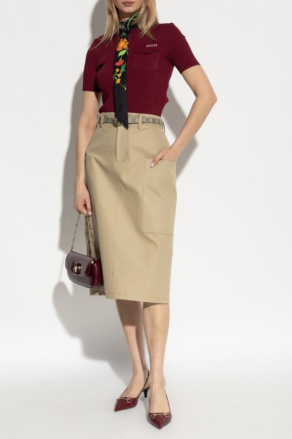 Gucci o1la5ras0526 Rib Fabric T-Shirt Top With Intarsia Size L / US 10 / IT 46 - 2 Thumbnail