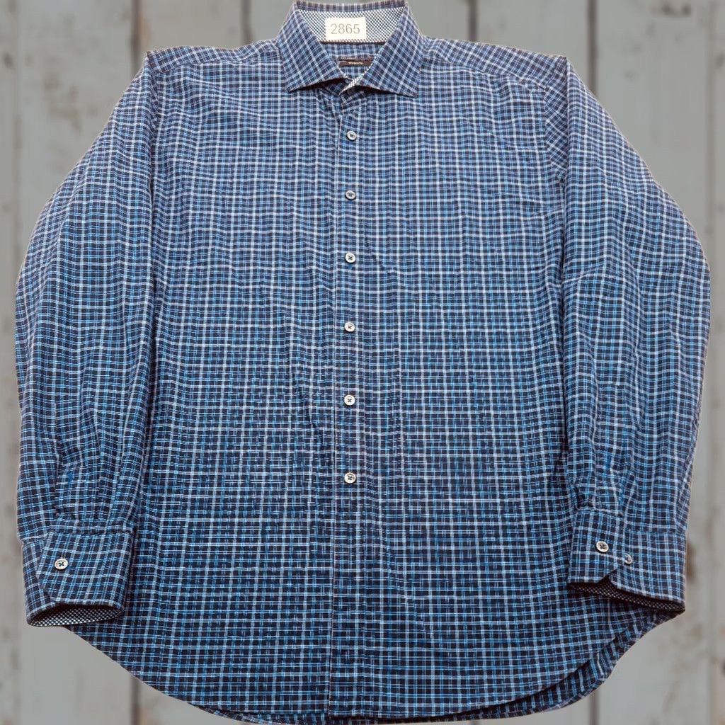 BUGATCHI BUGATCHI Blue Check Dress Shirt Long Sleeve Button Up Mens XL 2XL Shaped Fit Cotton Shirt Size US XXL / EU 58 / 5 - 1 Thumbnail
