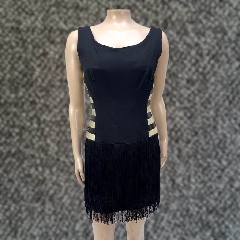 Vintage VINTAGE Unbranded Dress Fringe Black Stripe Eveningwear Ball Gown 1980s XS Womens Party Size 4XL / US 24-26 - 1 Thumbnail