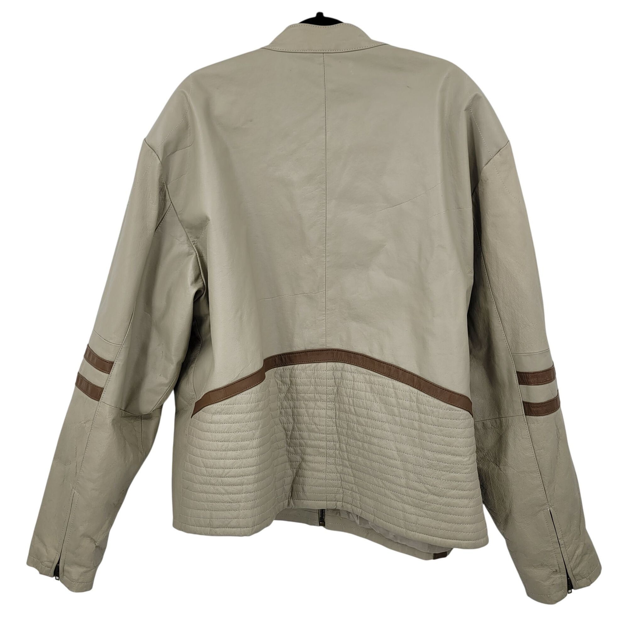 Vintage Vtg 90s Frequency Tan Genuine Leather Motorcycle Jacket Sz X Size US XXL / EU 58 / 5 - 2 Thumbnail