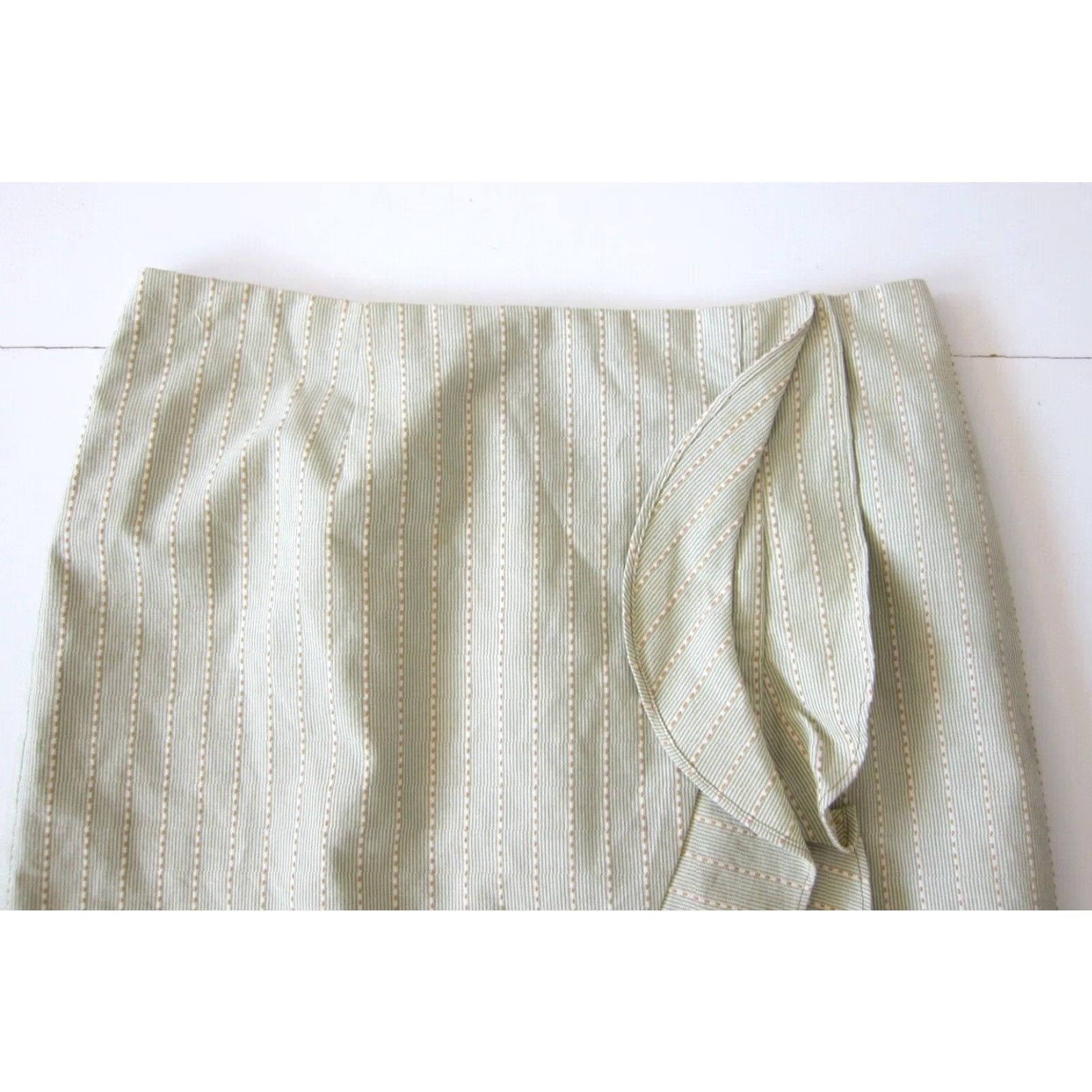 Nanette Lepore Nanette Lepore 100% Cotton Green Orange Pinstripe Ruffle Straight Pencil Skirt 4 Size 27" / US 4 / IT 40 - 4 Thumbnail