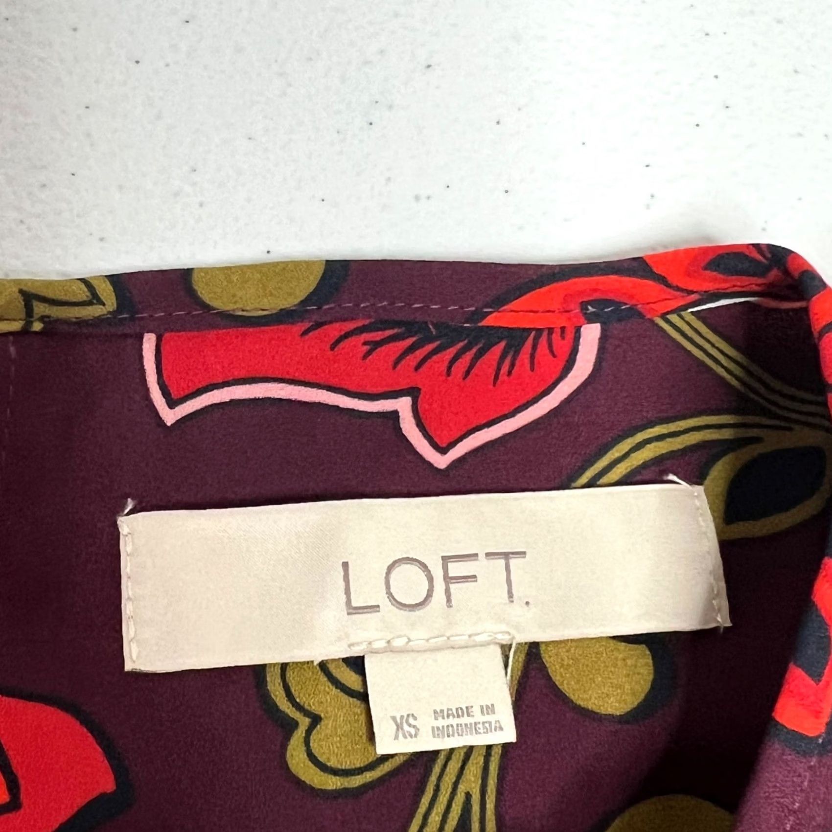 Loft LOFT Floral Crochet Long Sleeve Ruffle Top Womens XS Burgundy Red Olive Green Boho OfficeBlouse Size XS / US 0-2 / IT 36-38 - 6 Thumbnail