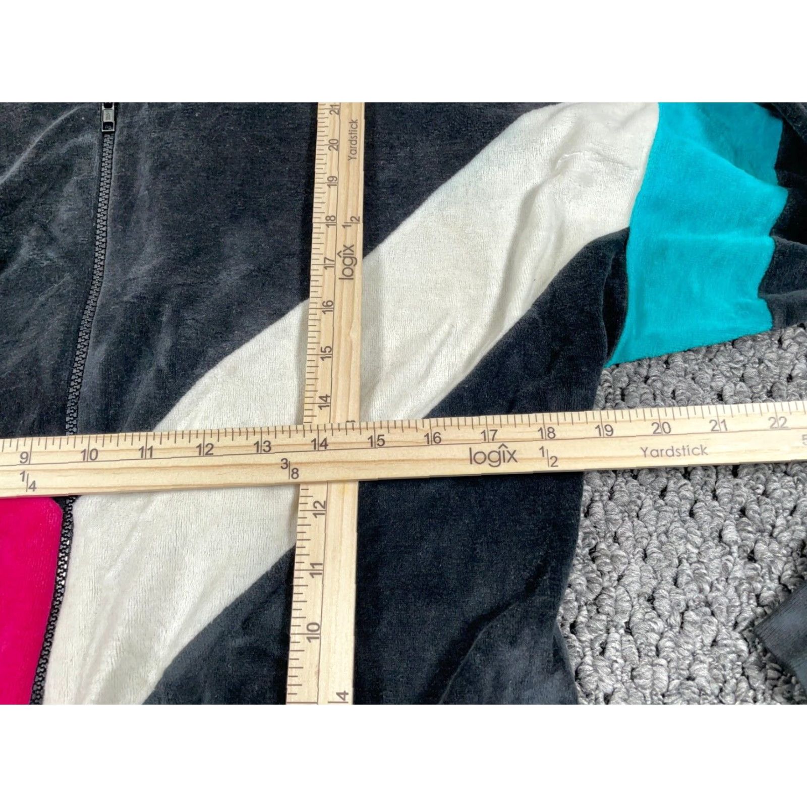 Velour VTG Boundary Waters Velour Zip Track Jacket Women's Medium Black Pink Teal Retro Unlined 90s 80s Classic Hipster Size M / US 6-8 / IT 42-44 - 7 Thumbnail