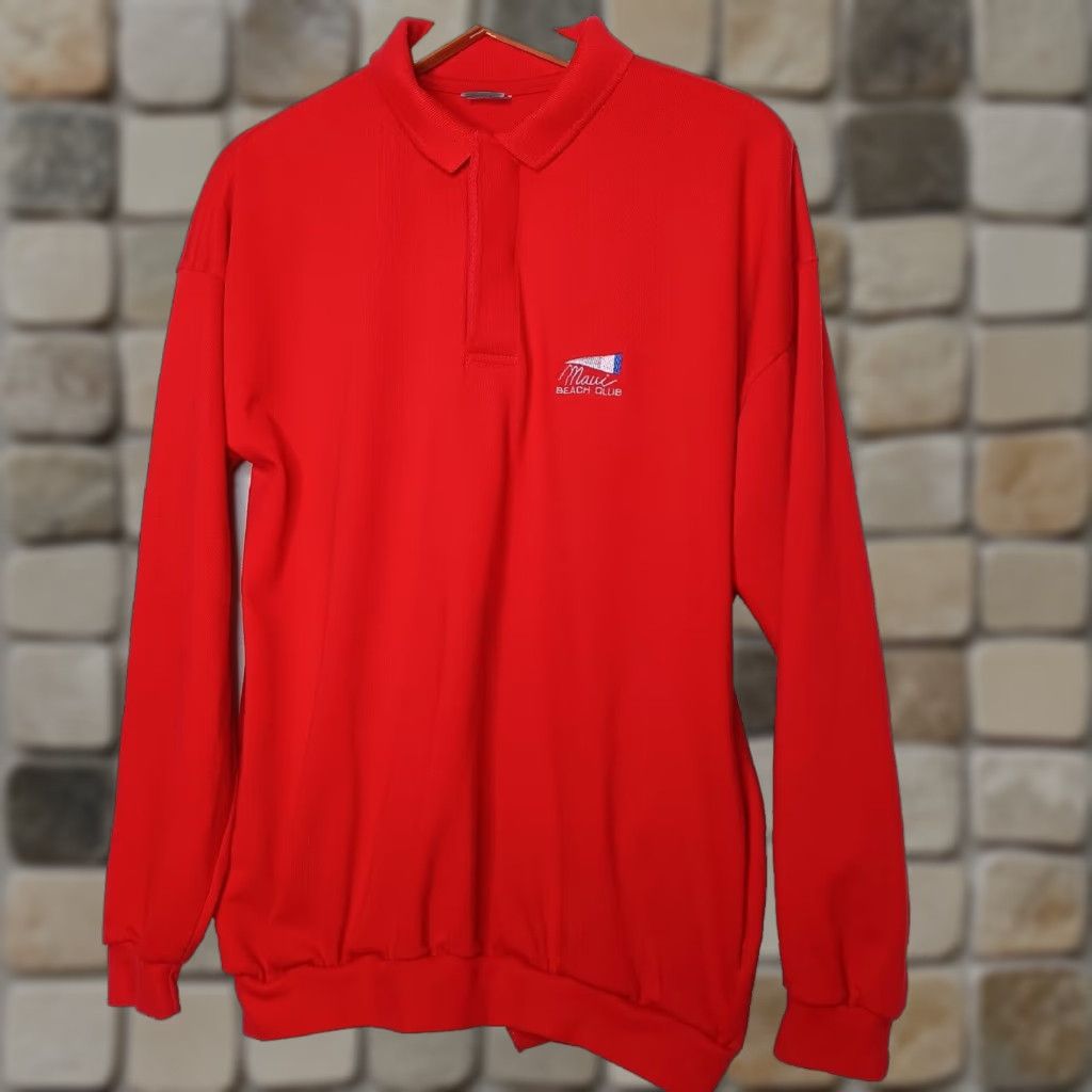 Vintage Crazy Shirts Hawaii Polo Shirt Long Sleeve Men L Red Collared Beach Maui Club Embroidered Solid Shirt Size US L / EU 52-54 / 3 - 1 Thumbnail