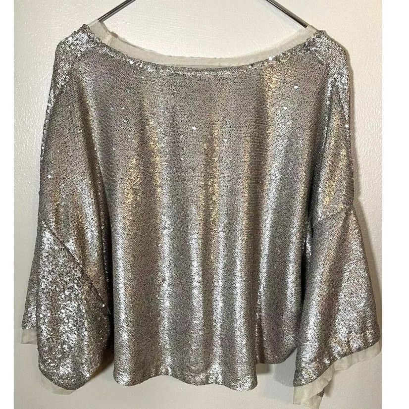Free People New FREE PEOPLE Champagne Dreams Sequins Glam Tee $128 Sz M Size M / US 6-8 / IT 42-44 - 4 Thumbnail