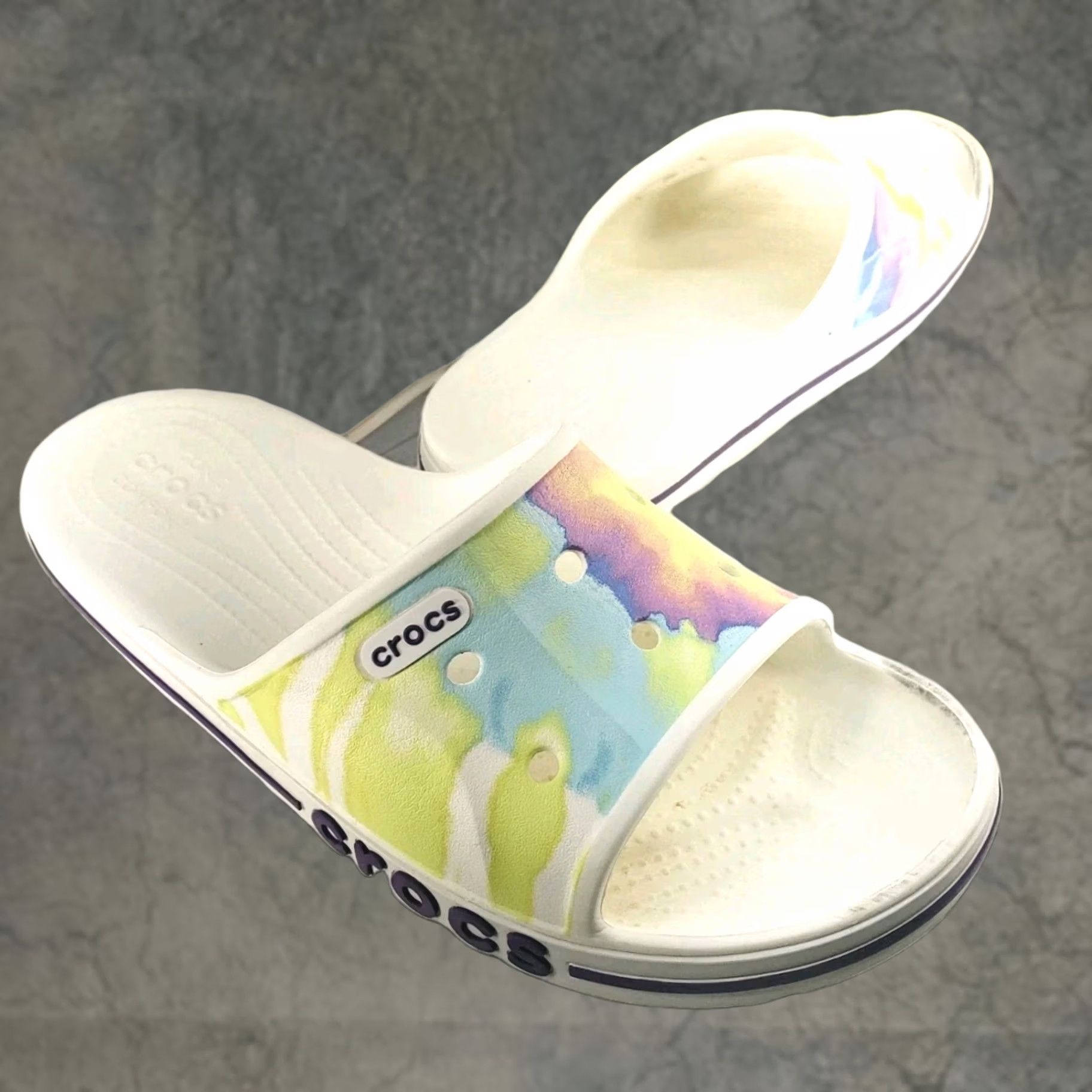 Crocs Crocs Classic Multicolor Crocband Slide Sandals White M5/W7 Women Crocs Classic Multicolor on White Slide Casual Summer Standard Slip On Womens Shoes Size US 7 / IT 37 - 1 Thumbnail