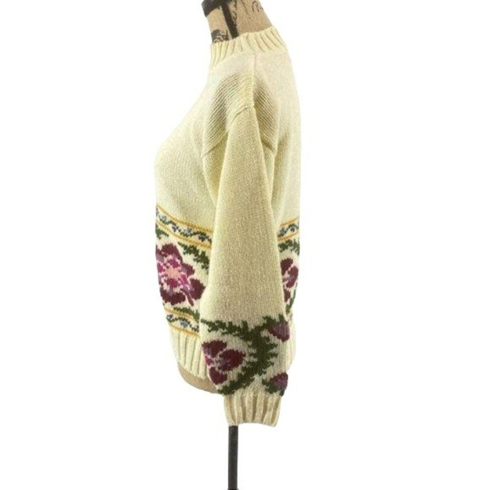 Worthington Vintage Worthington Womens Sweater Floral Cream Medium Size M / US 6-8 / IT 42-44 - 3 Thumbnail