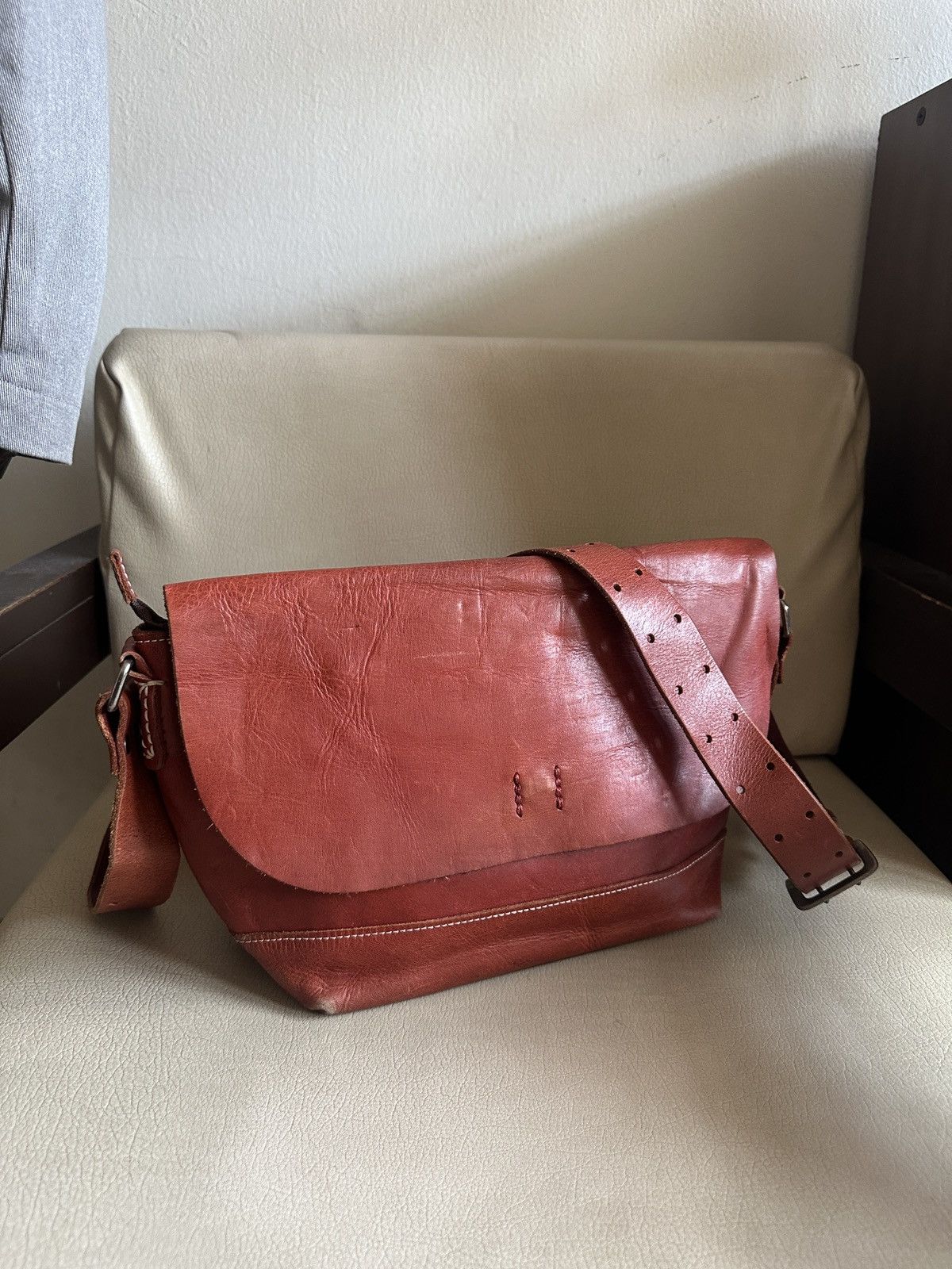 Comme des Garcons Homme Vintage Japan made Red Leather Patina Sling Bag Size ONE SIZE - 10 Thumbnail