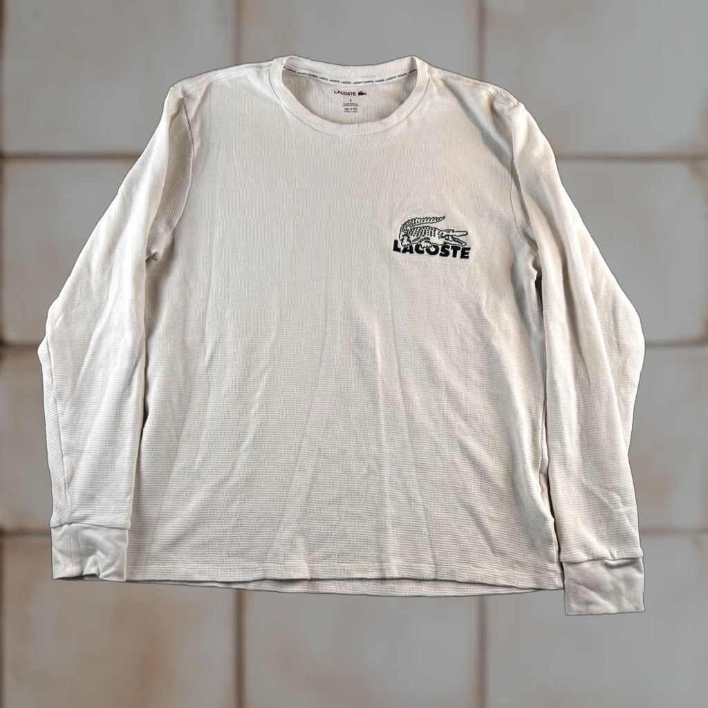 Lacoste Lacoste Shirt Thermal Waffle Knit Mens M White Sleepwear Long Sleeve Crew Neck Cotton Knit Pullover Sleepshirt Regular Size US M / EU 48-50 / 2 - 1 Thumbnail
