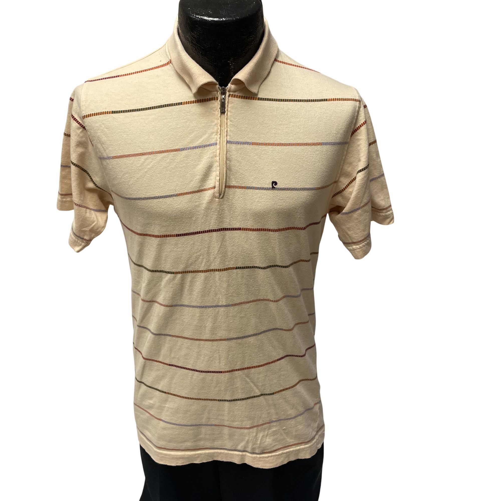 Pierre Cardin Vtg Pierre Cardin Paris Cream Stripe Logo Surfer Preppy POLO Size US S / EU 44-46 / 1 - 3 Thumbnail