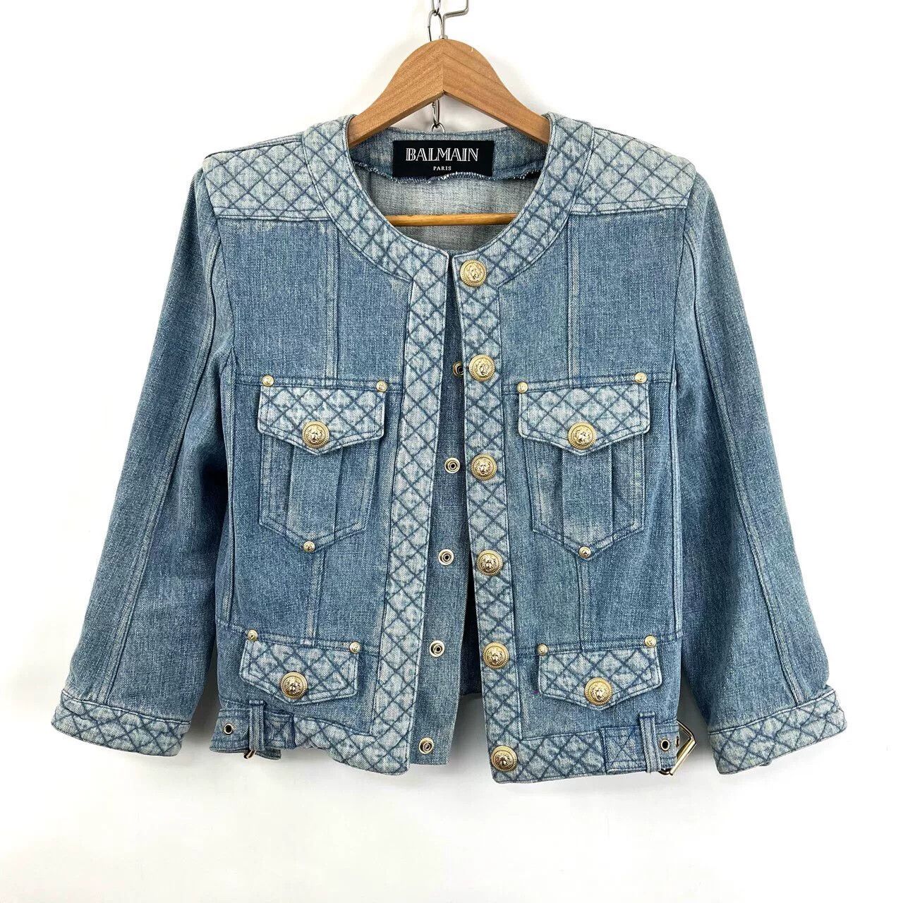 Balmain Balmain Washed Blue Gold Button Short Denim Jacket Size S / US 4 / IT 40 - 1 Thumbnail