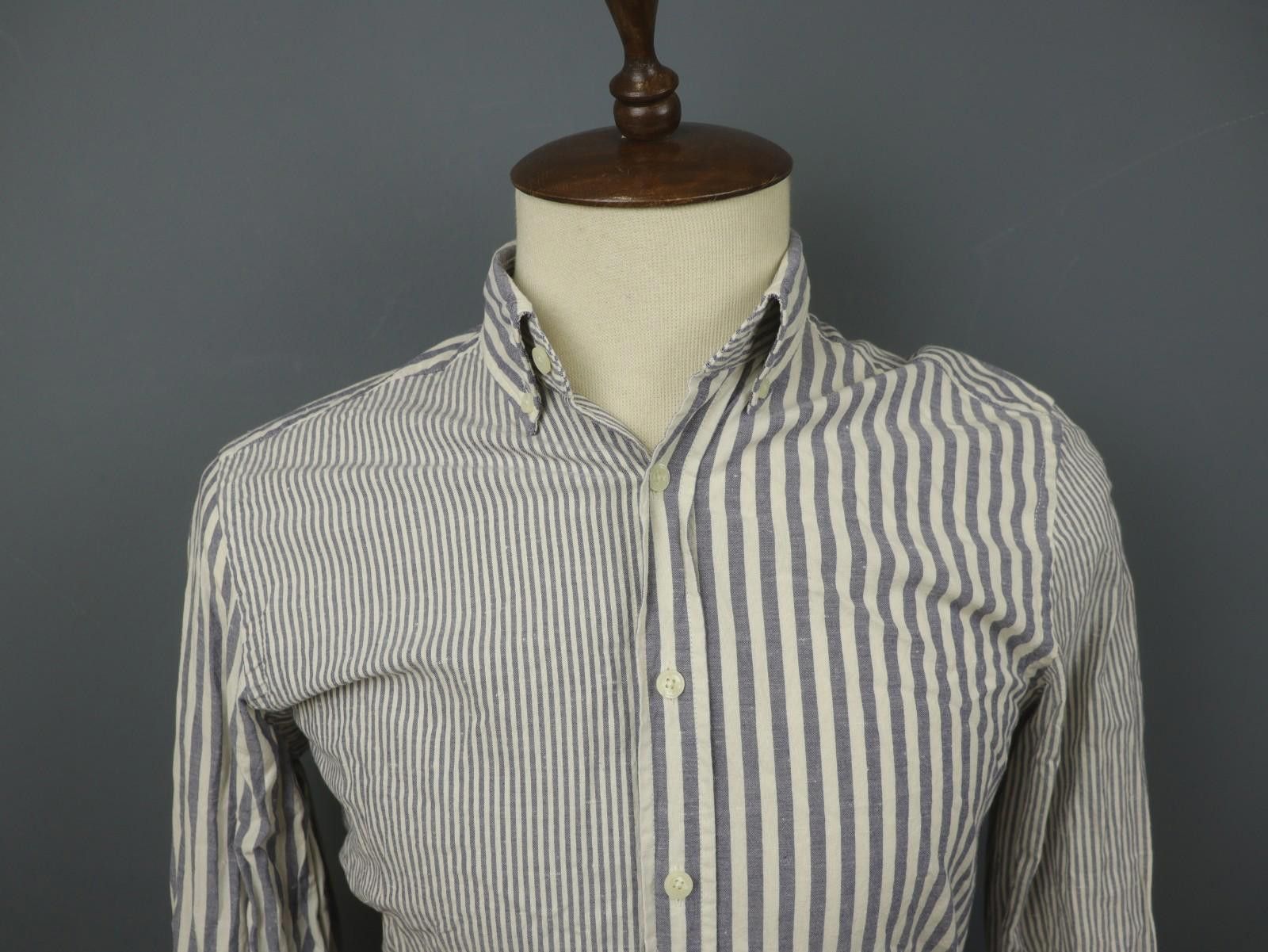 Designer Hackett London White Blue Collared Button-Up Shirt Size M Size US M / EU 48-50 / 2 - 2 Thumbnail