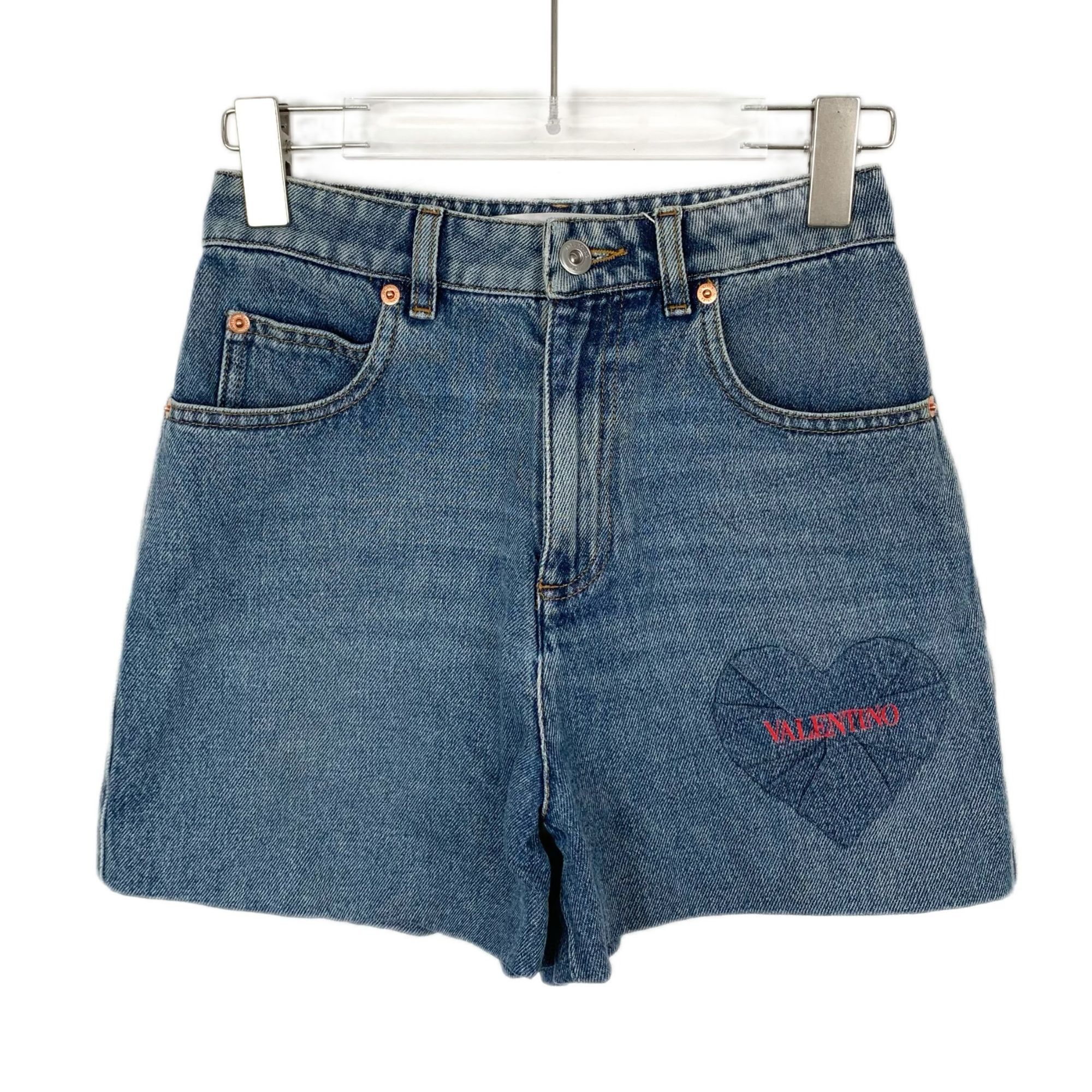 Valentino X9196 Valentino Womens Blue Denim Shorts With Heart & Logo P Size 26" / US 2 / IT 38 - 1 Thumbnail