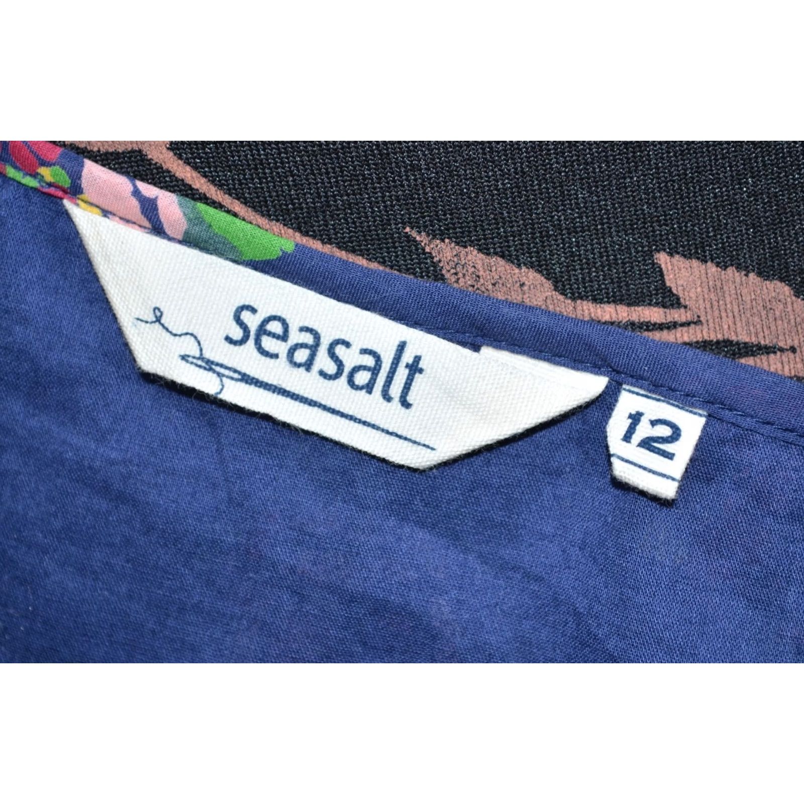 Vintage Seasalt Dress Women Short Sleeve V-Neck Blue Floral Print Midi 12 UK12 Size 34" / US 12 / IT 48 - 4 Thumbnail