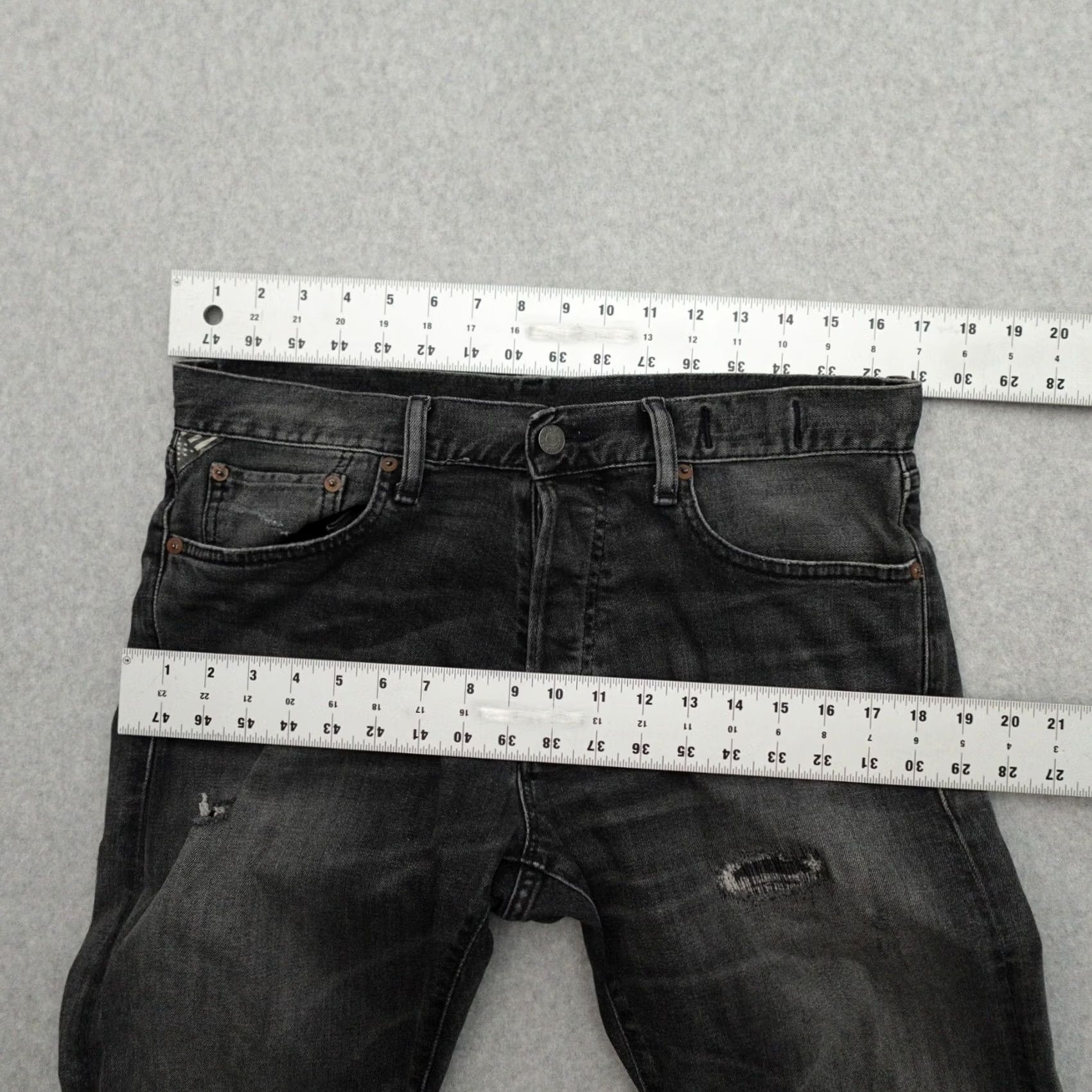 Vintage Denim & Supply Ralph Lauren Jeans Mens 32x31 Distressed Black Patchwork Straight Jeans Size US 32 / EU 48 - 7 Thumbnail