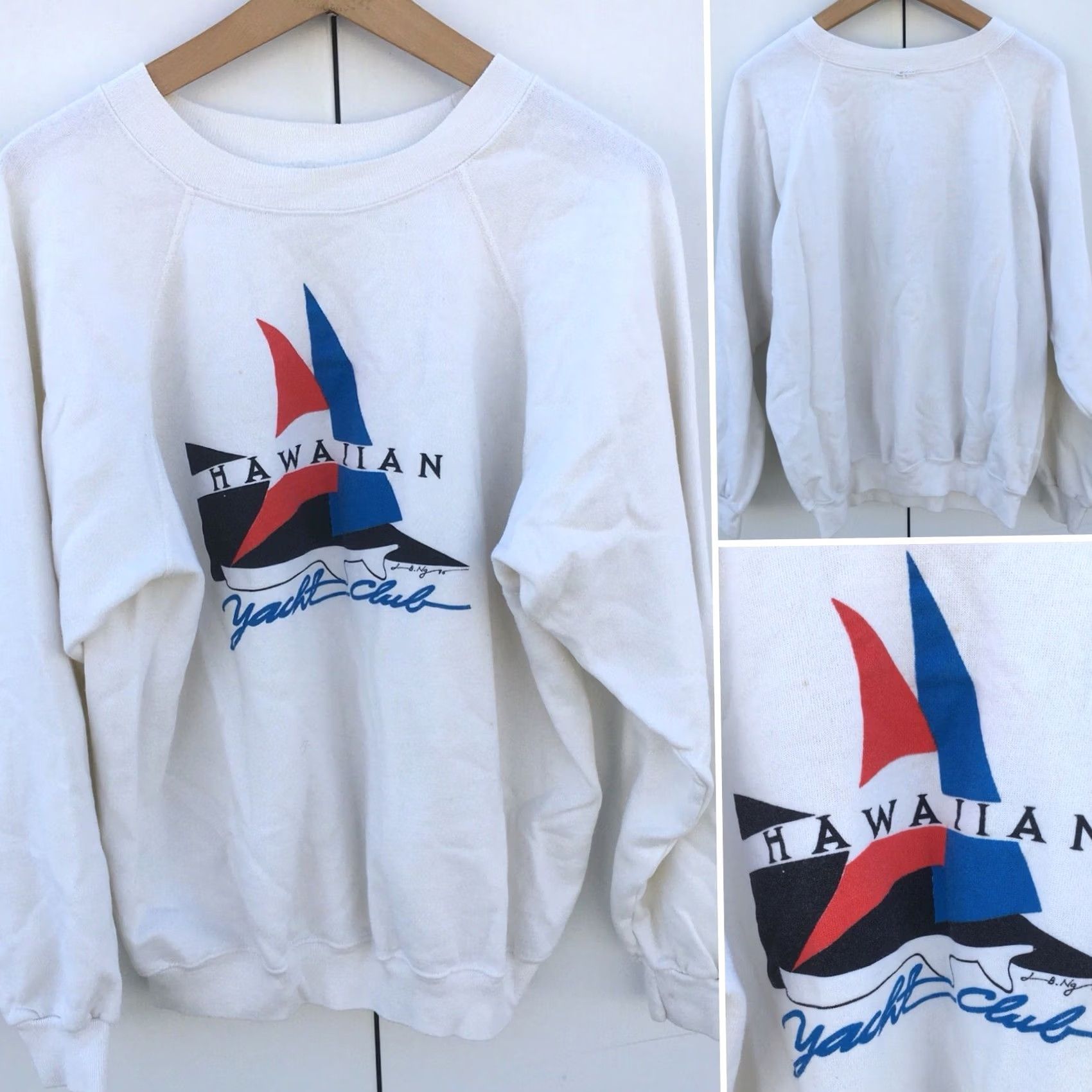 Vintage Vintage Hawaiian Yacht Club Graphic Sweatshirt Raglan 80s 1980s L XL White Mens Sweatshirt Holiday Yacht Club Graphics 1980s Mens L-XL Size US L / EU 52-54 / 3 - 4 Thumbnail