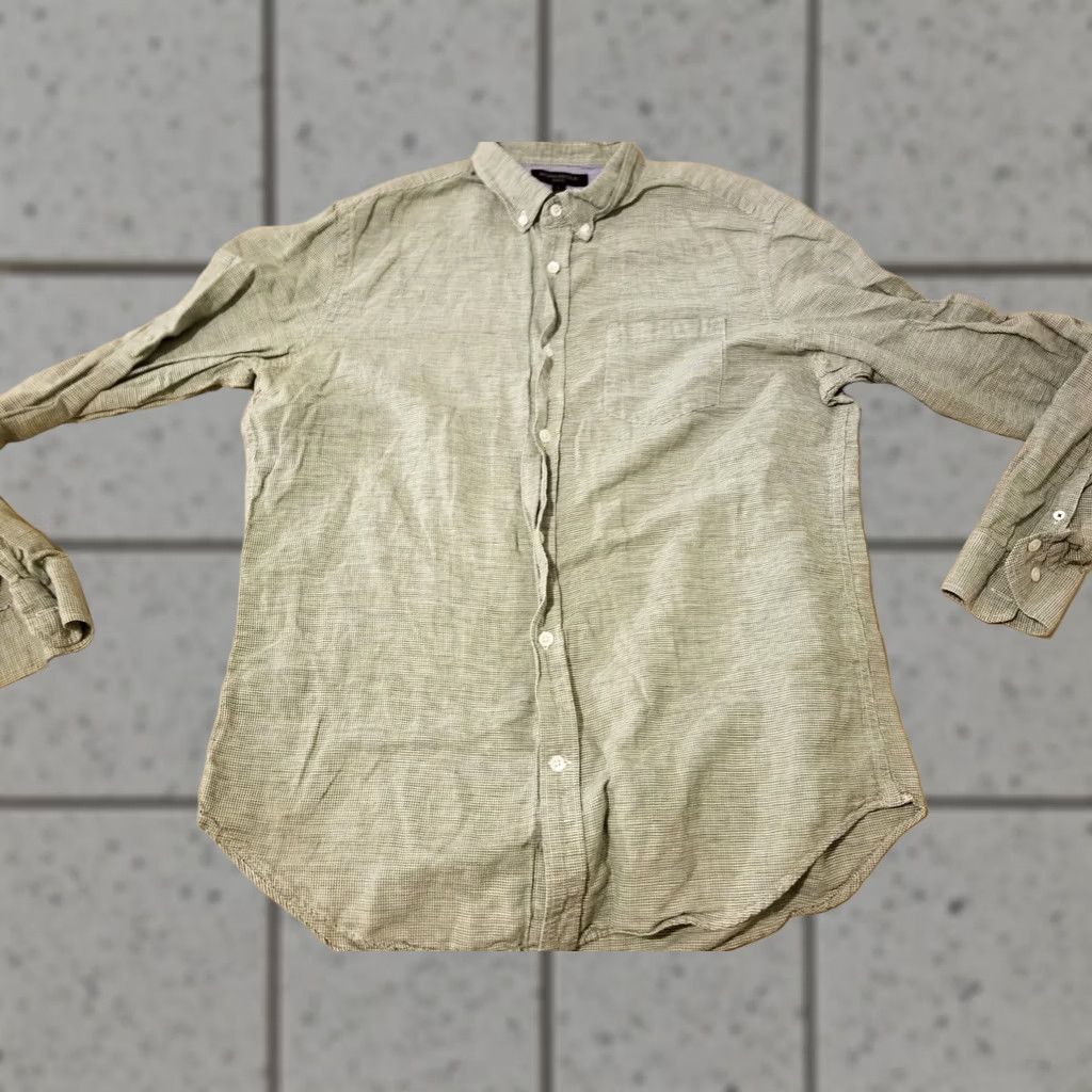 Banana Republic Mens Banana Republic Linen Dress Shirt L Large Green Button Cotton Size 42R - 1 Thumbnail