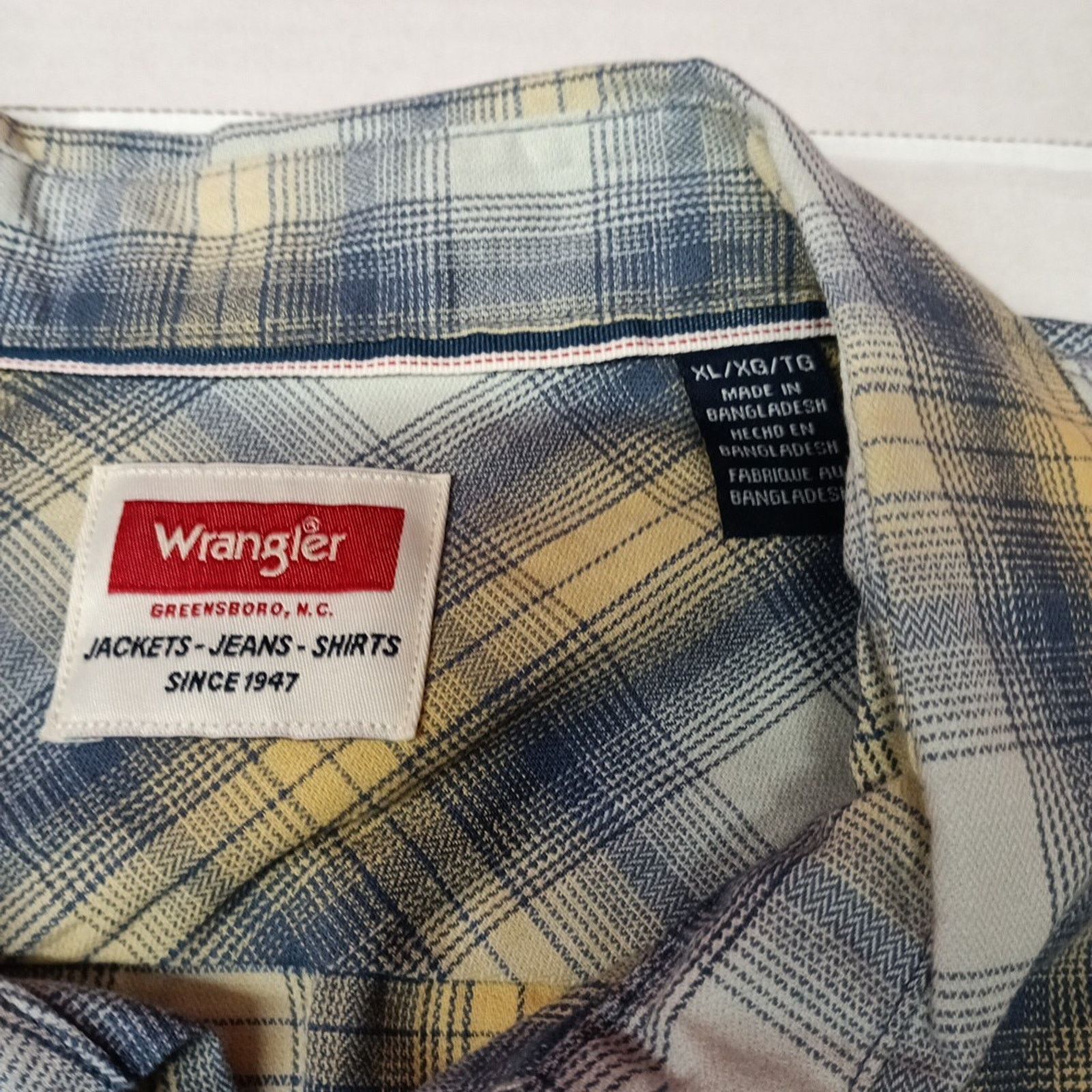 Wrangler Wrangler Cowboy Wash Shirt Men Size XL Sky Blue Yellow Plaid Size US XL / EU 56 / 4 - 4 Thumbnail