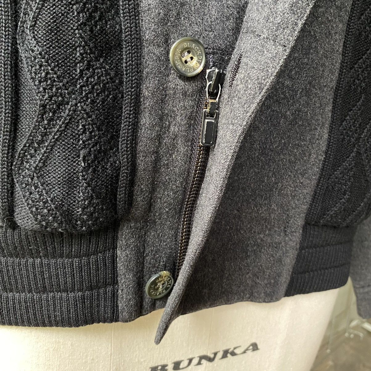 Designer BLACK PIA Dark Gray Knit Panel Jacket Size L / US 10 / IT 46 - 20 Thumbnail