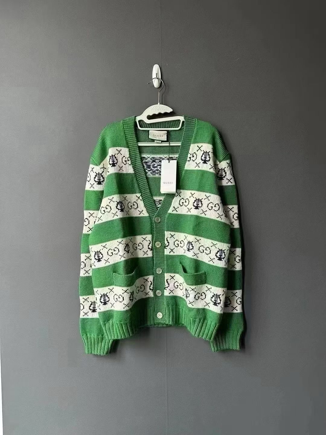Gucci Gucci White Green Stripe GG Cardigan Size US M / EU 48-50 / 2 - 1 Thumbnail