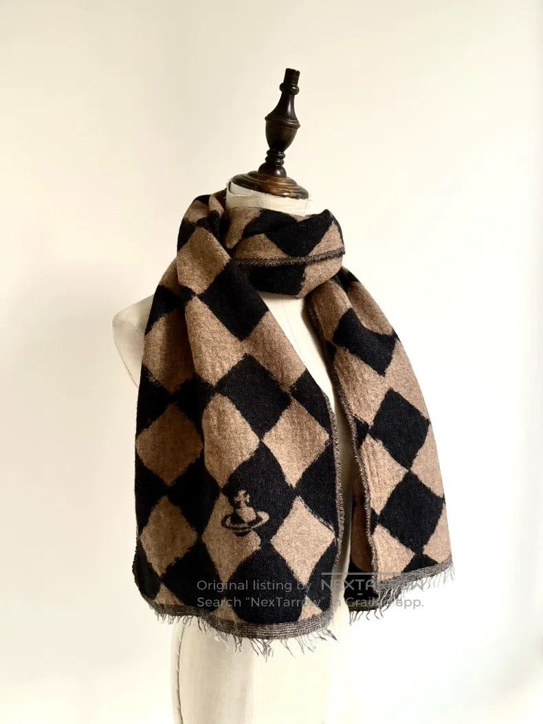 Vivienne Westwood Vivienne Westwood Brown and Black Saturn Diamond Weave Sca Size ONE SIZE - 1 Thumbnail