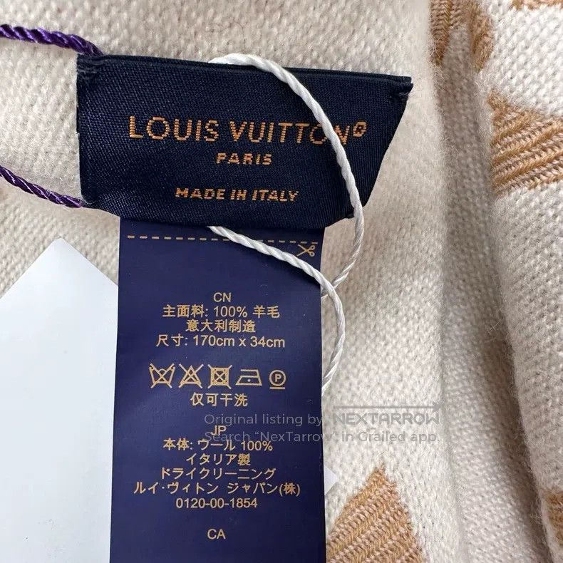 Louis Vuitton Louis Vuitton Creamy big presbyopia fringed wool scarf Size ONE SIZE - 2 Thumbnail
