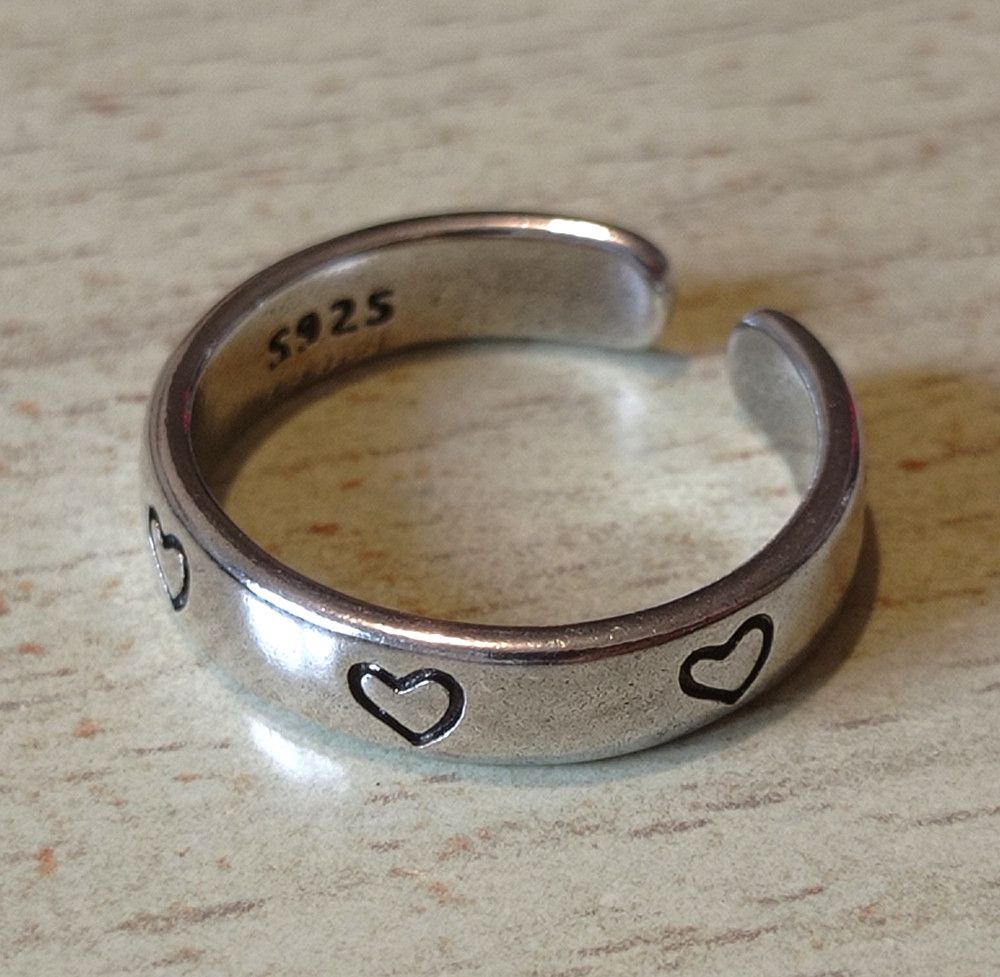 Designer × Vintage Vintage Punk Romance Heart Engraved Silver Ring Unique Rave Size ONE SIZE - 5 Thumbnail