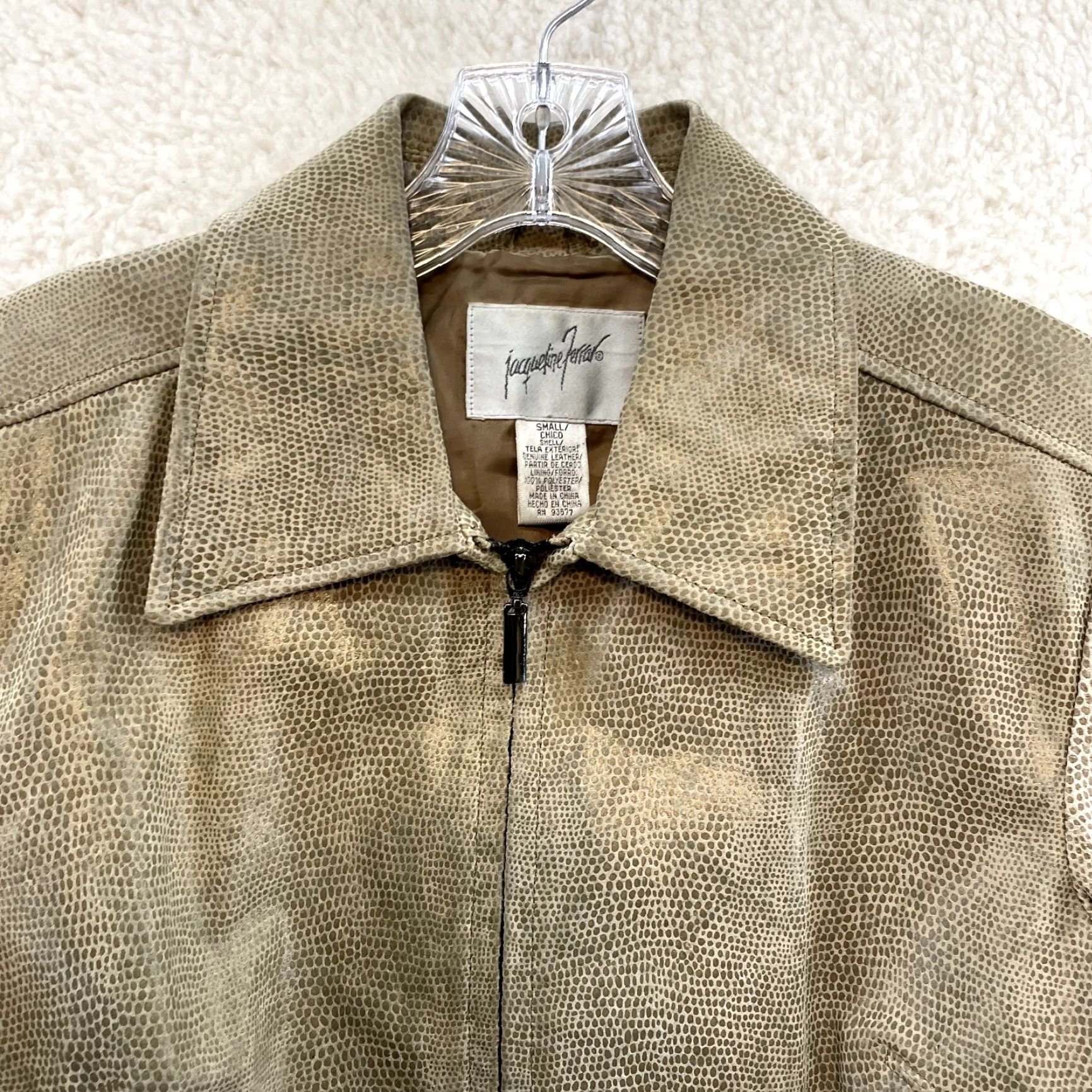 Vintage VINTAGE Leather Jacket Womens S Tan Beige Faux Snakeskin Pebble Jacket Glam Rock 1990s Womens S Size S / US 4 / IT 40 - 3 Thumbnail