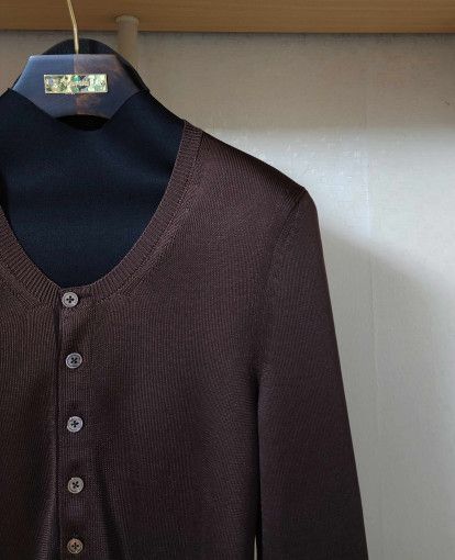 Tom Ford o1sm1stk0824 Pure Silk Henleyneck Sweater in Dark Brown Size US L / EU 52-54 / 3 - 2 Thumbnail