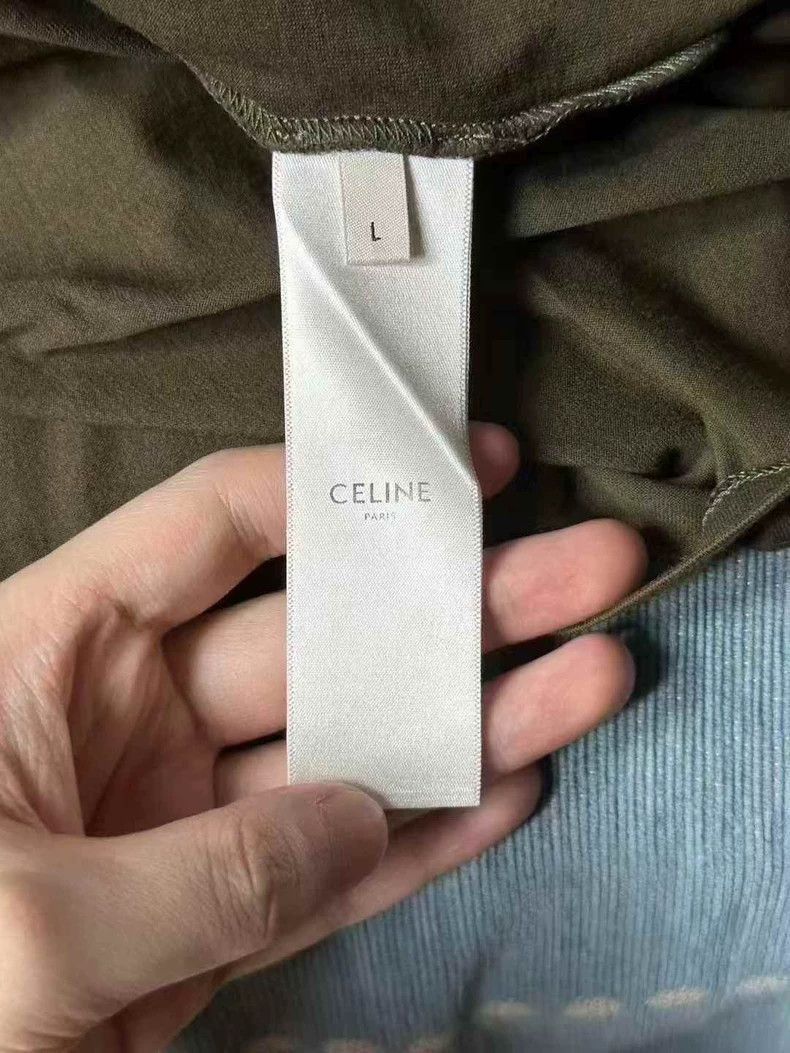 Celine Celine Olive Green Logo Short Sleeve TShirt Size L / US 10 / IT 46 - 3 Thumbnail