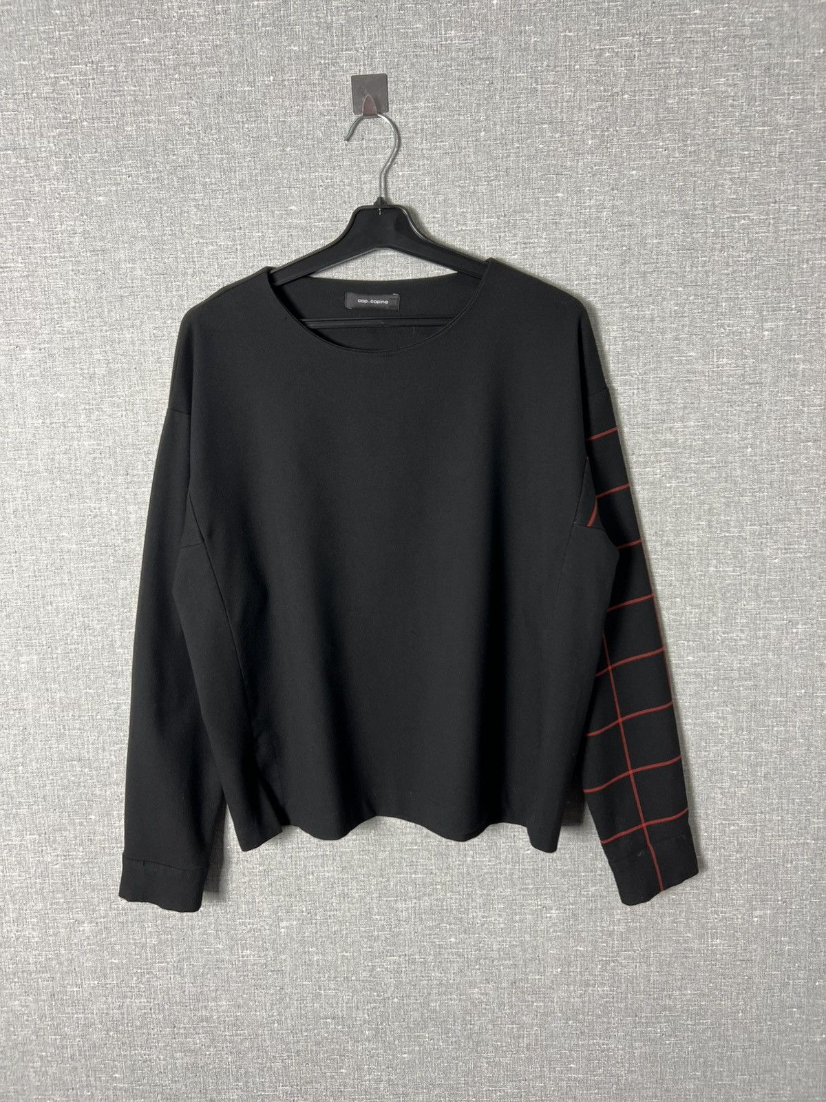 Cop Copine Cop Copine Black Knok Top with Red Checked Sleeve and Cuffs Size S / US 4 / IT 40 - 4 Thumbnail