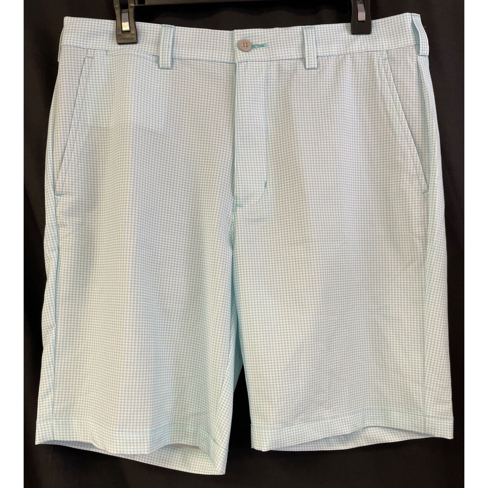 PGA Tour PGA Men Golf Aqua Blue/White Check Flat Front ShortSKU3621 Size US 34 / EU 50 - 1 Thumbnail