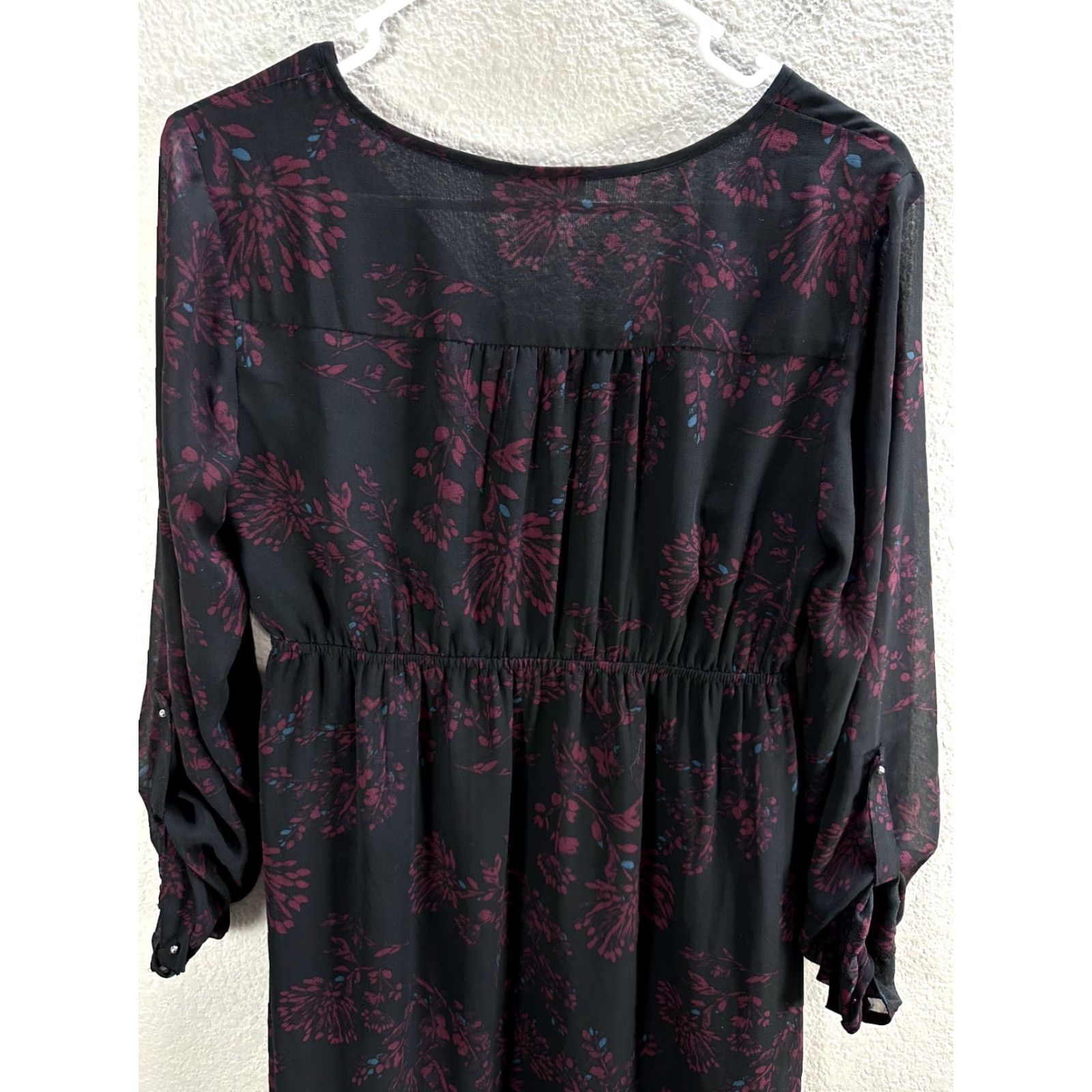 Vintage Motherhood Maternity Floral Mini Dress Sheer Crochet S Black Red Long Sleeve Roll Tab S Womens Size S / US 4 / IT 40 - 7 Thumbnail