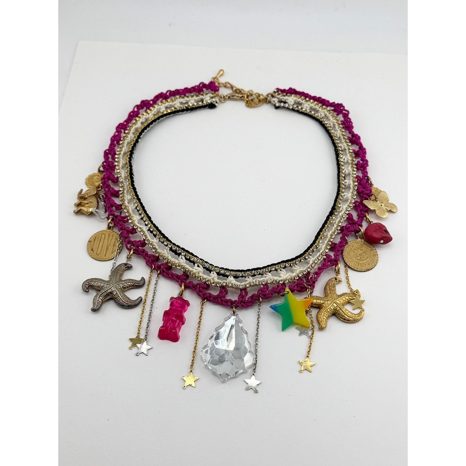 Vintage Vintage crochet knit rhinestone collar charm necklace Size ONE SIZE - 4 Thumbnail