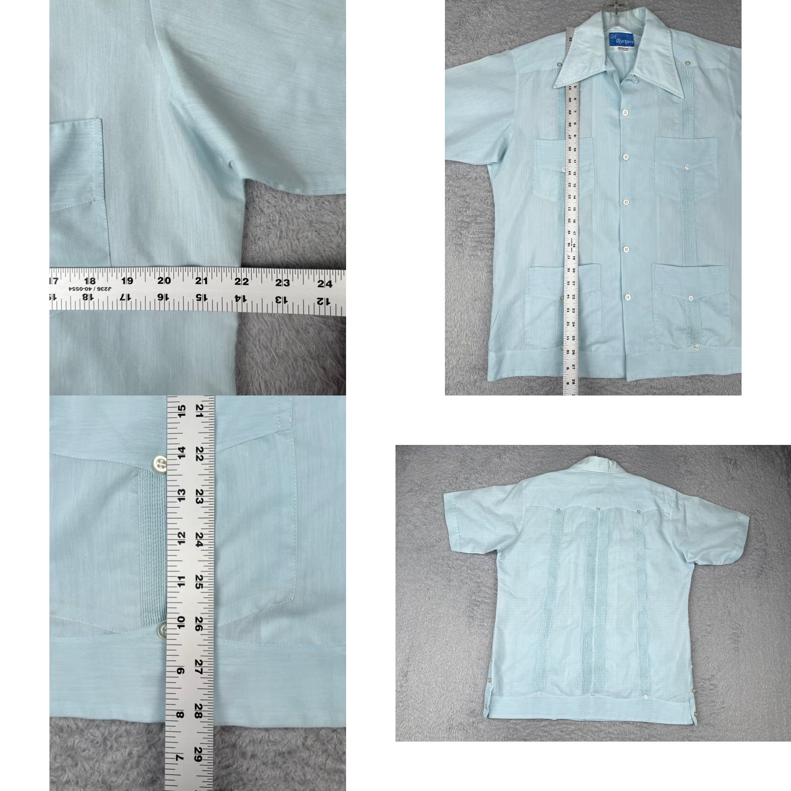 Vintage Guayabera Panamerican Shirt Men 40 Blue Short Sleeve 4 Pocket Cotton Blend Polyester Blend Button-Up Casual Vacation Aloha Beach 40 Men Size US L / EU 52-54 / 3 - 8 Thumbnail