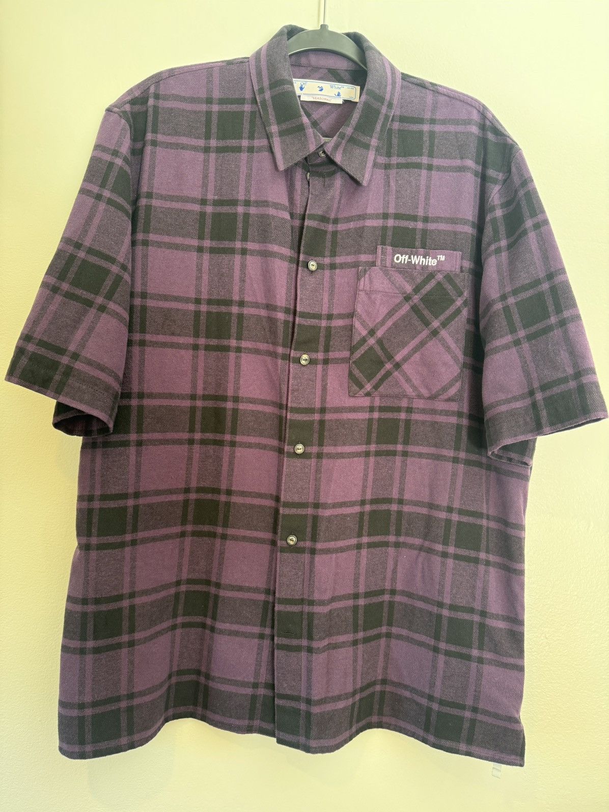 Off-White Purple Plaid Off-White Short Sleeve Button Up Size US L / EU 52-54 / 3 - 1 Thumbnail