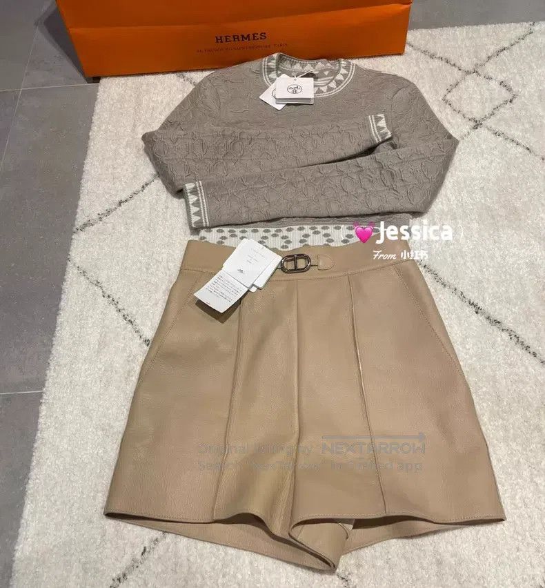 Hermes Hermes Pig Nose Buckle Beige Sheepskin Short Pants Size 24" / US 00 / IT 34 - 7 Thumbnail