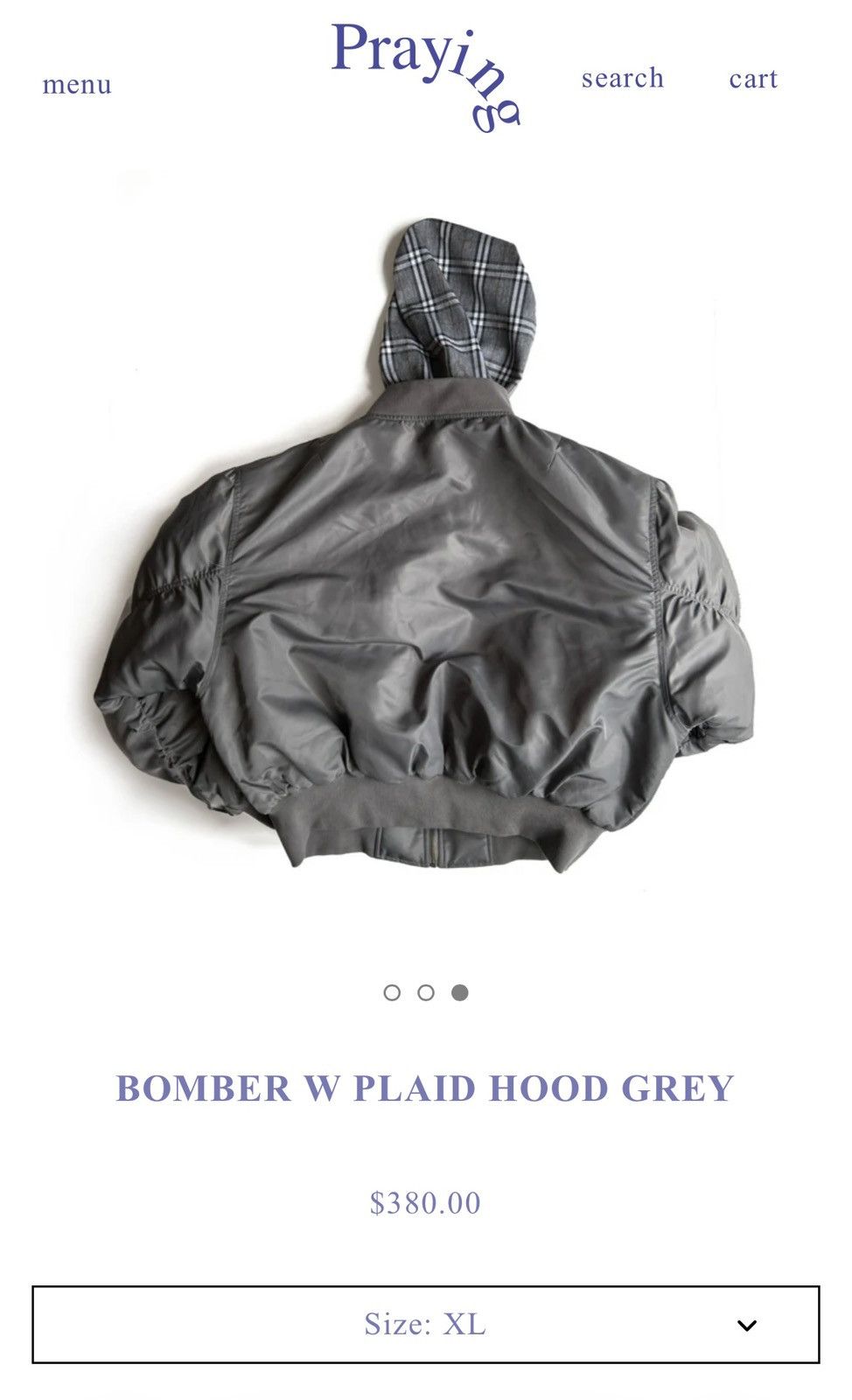 Praying BOMBER W PLAID HOOD GREY Size US XL / EU 56 / 4 - 3 Thumbnail