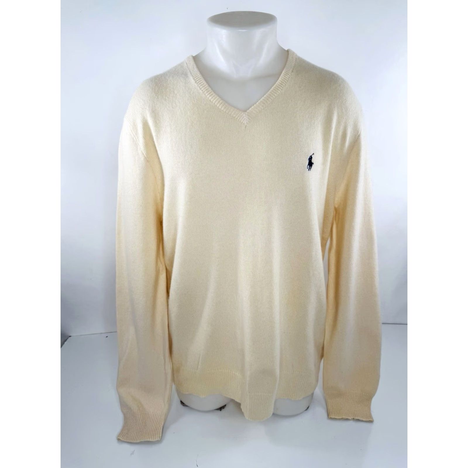 Ralph Lauren RALPH LAUREN POLO Embroidered Wool Knit V-Neck Sweater XL Mens Cream LAMBS WOOL Pullover Shirt Size US XL / EU 56 / 4 - 2 Thumbnail