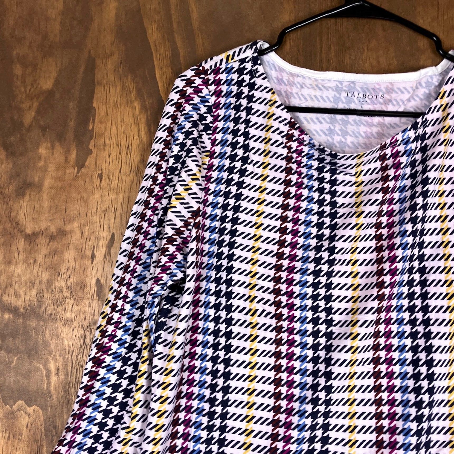 Talbots Talbots Womens Shirt Multicolor Houndstooth 3/4 Sleeve Stretch Large Size L / US 10 / IT 46 - 4 Thumbnail