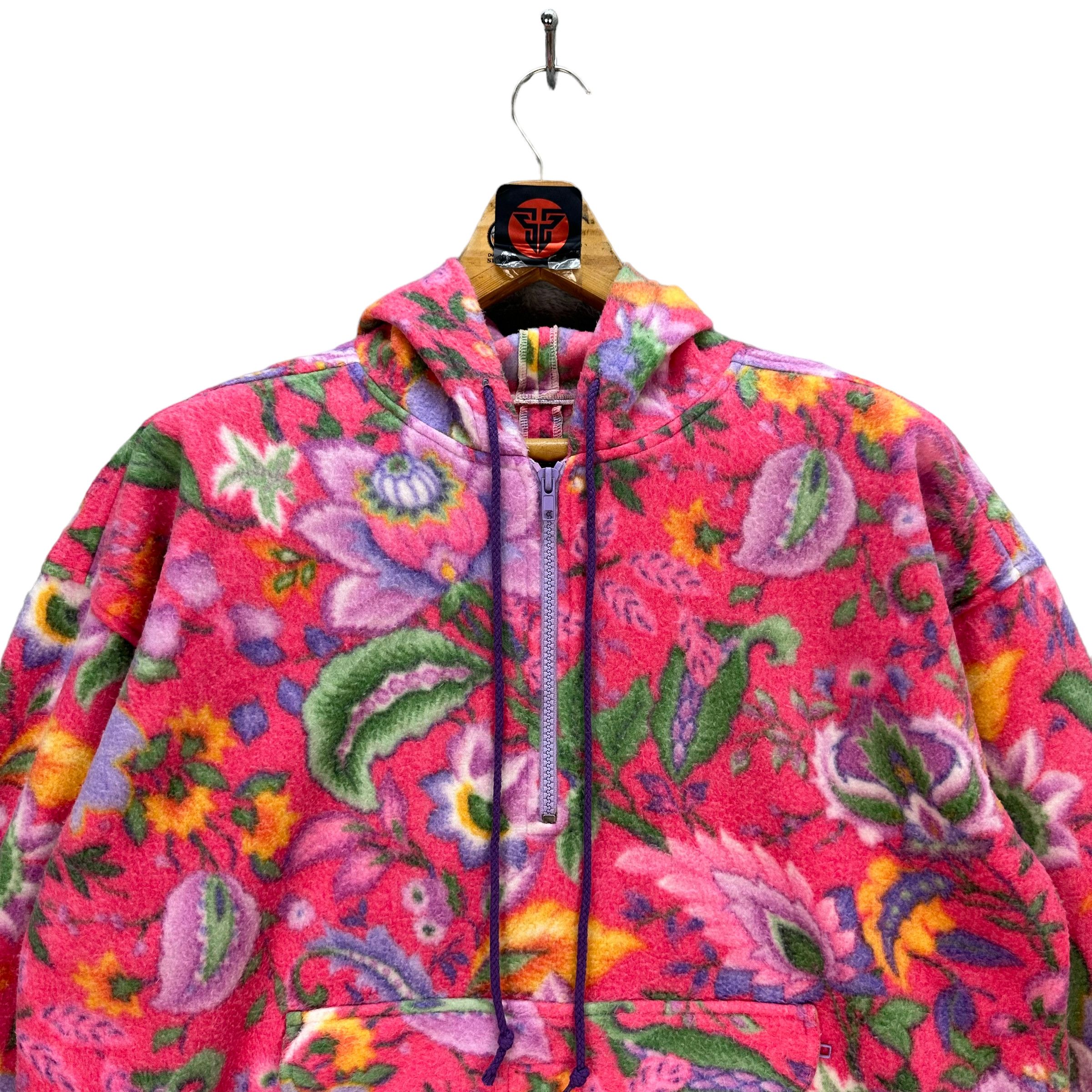Vintage FLORAL GRAPHIC PULLOVER FLEECE HOODIE #7565-153 Size US M / EU 48-50 / 2 - 2 Thumbnail
