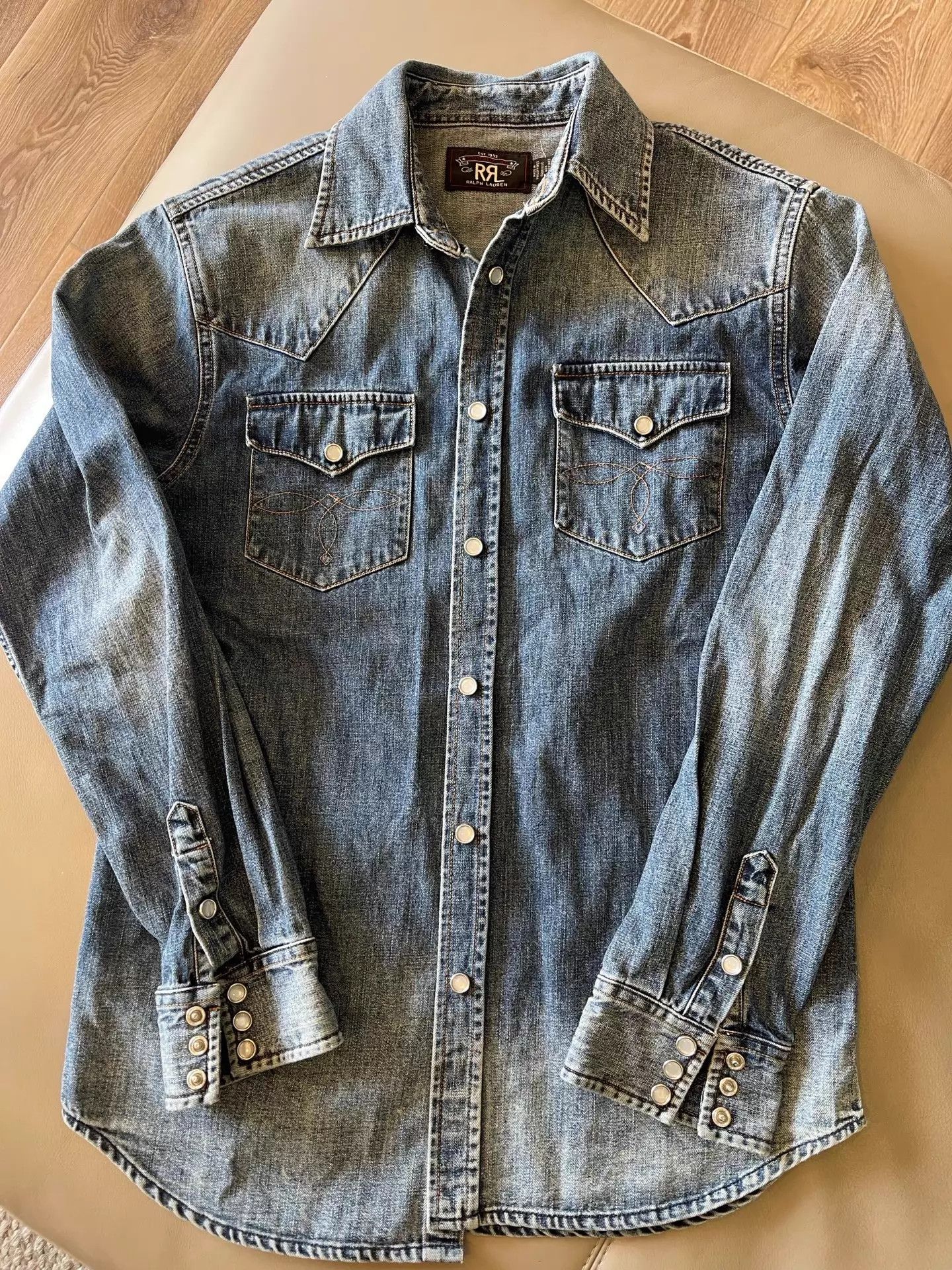 RRL Ralph Lauren RRL Bull Head Heavyweight Denim Shirt S Size Natural Wash Size US S / EU 44-46 / 1 - 1 Thumbnail