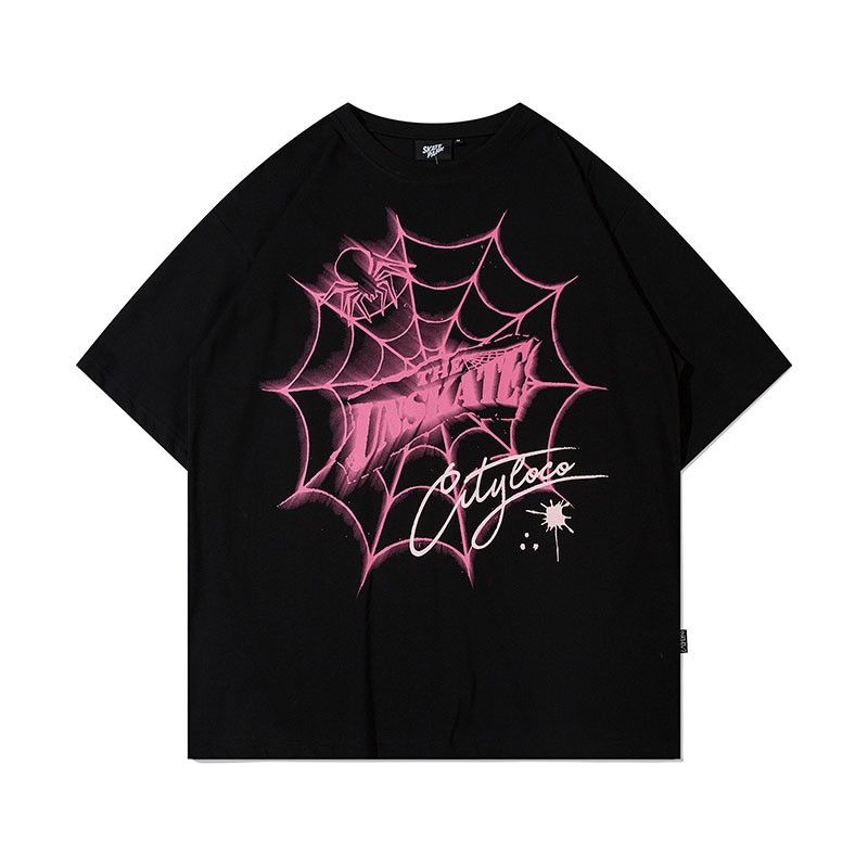 image of Tee Y2K Spider Web Graphic Short Sleeve T Shirt in Black, Men's (Size Large)