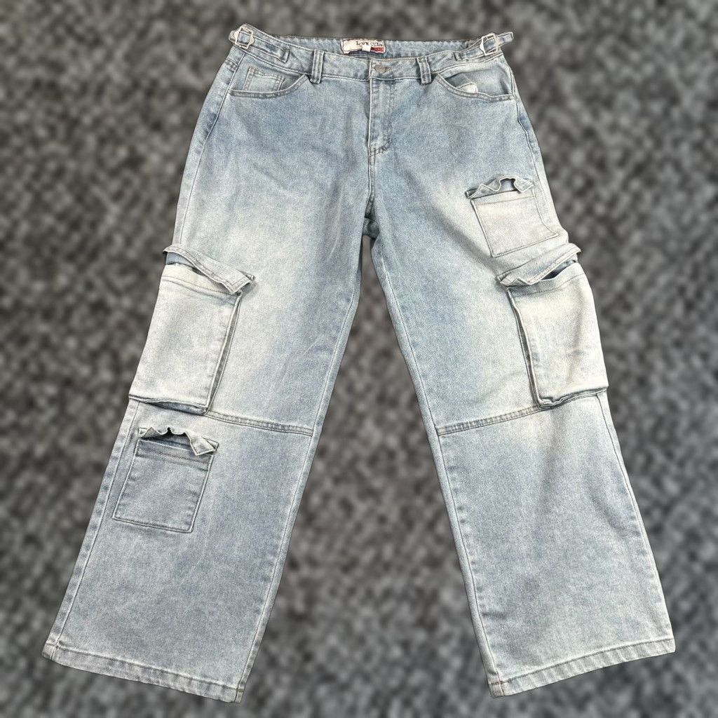 Vintage Love Cult Cargo Jeans Size 13 High Rise Wide-Leg Baggy Blue Y2K Womens Size 34" / US 12 / IT 48 - 1 Thumbnail