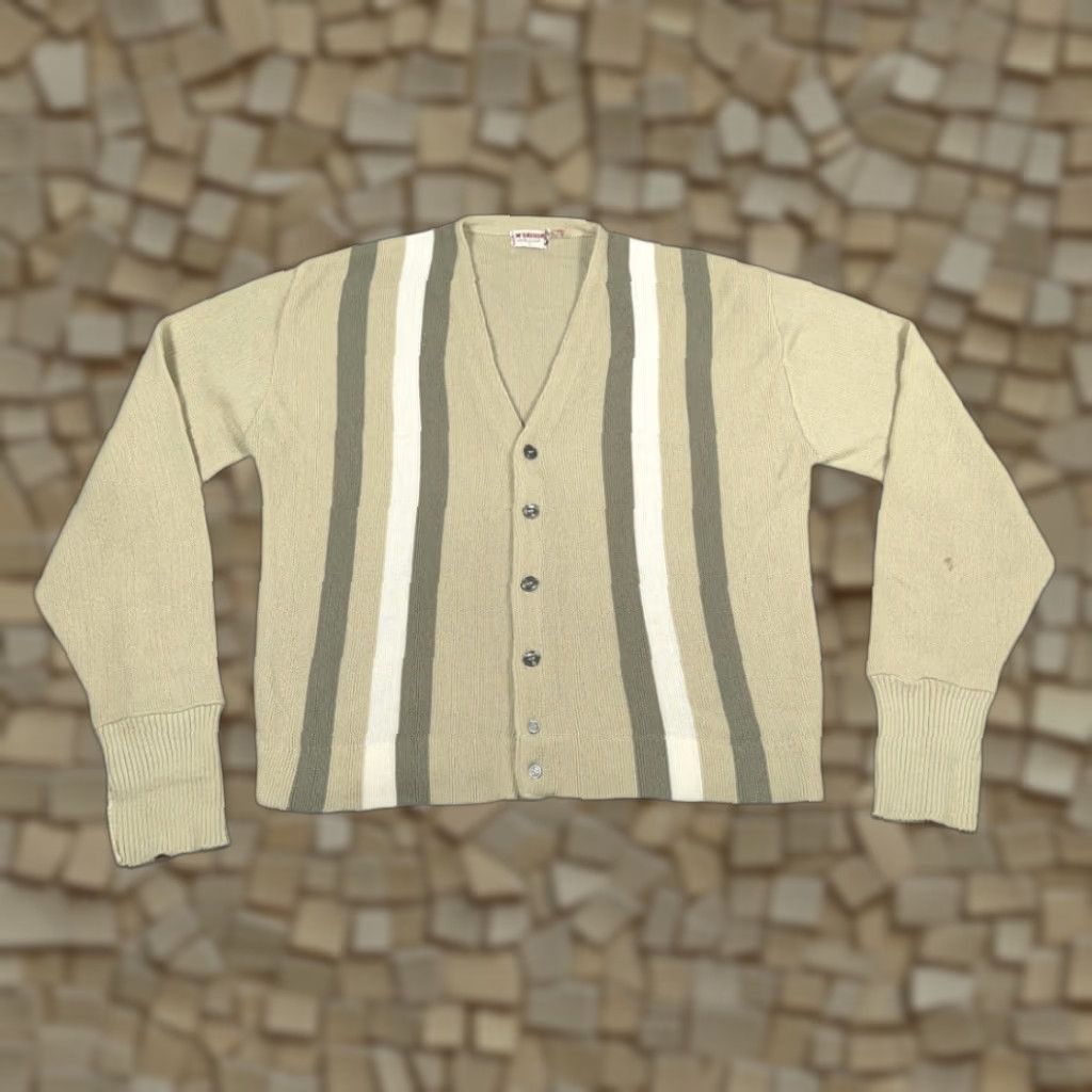 McGregor VINTAGE McGregor Sweater Cardigan Adult MEDIUM Brown Striped Orlon Knit USA 60s Mens Size US M / EU 48-50 / 2 - 1 Thumbnail
