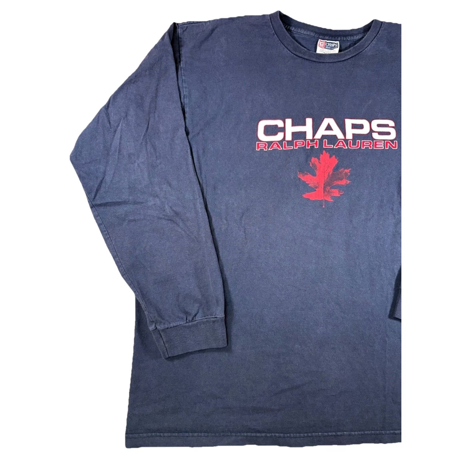 Chaps VINTAGE Chaps Ralph Lauren Long Sleeve Shirt Navy Fall Leaf Graphic XL Men Crew Neck Cotton T-Shirt 90s USA Retro Size US XL / EU 56 / 4 - 2 Thumbnail